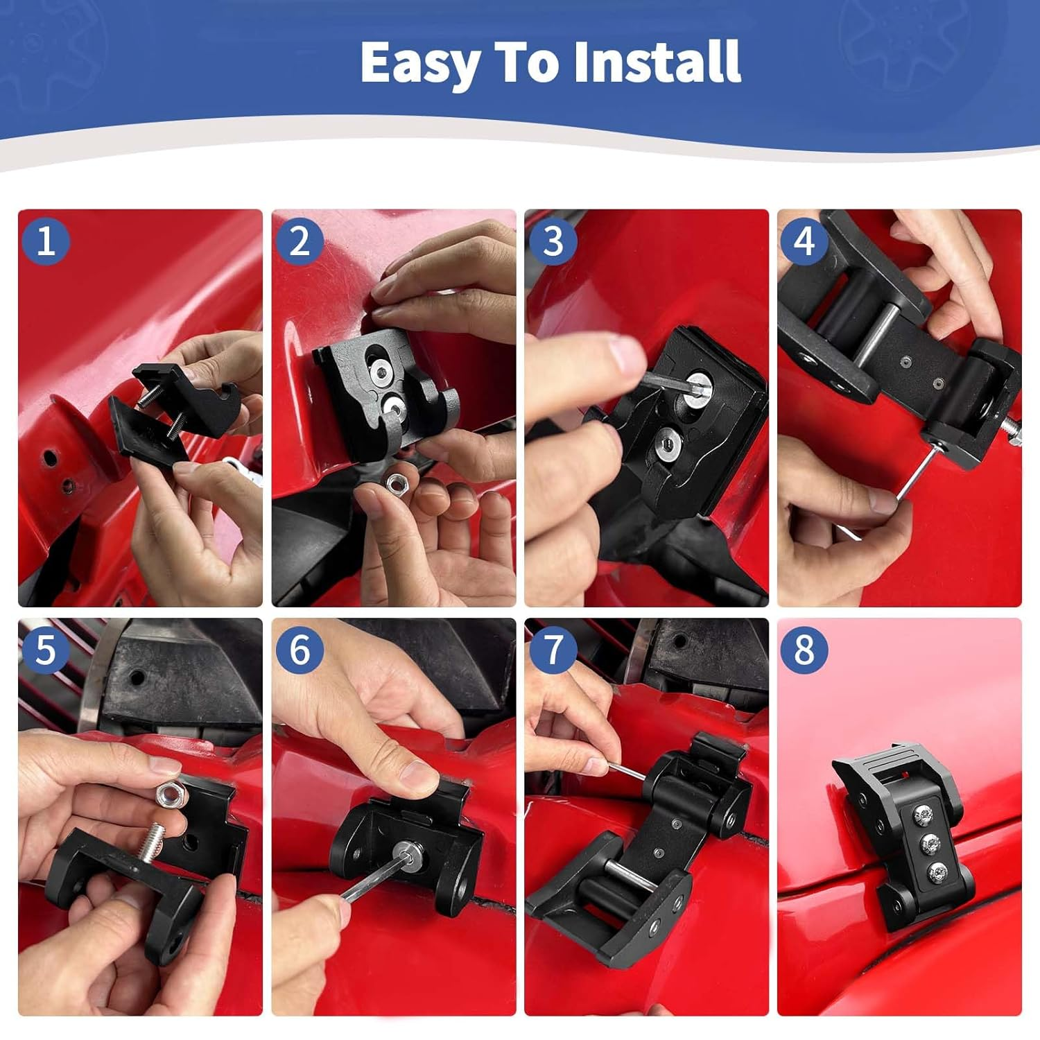 RT-TCZ Hood Latches for Jeep Wrangler & Gladiator | Black Aluminum Alloy & Stainless Steel Locking Catch Kit | Fits JK (2007-2017), JL (2018+), JT (2020+) | Screw Style - Black-Screw Style image number 4