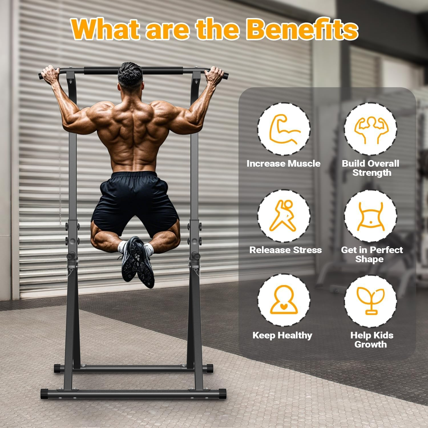 Foldable Pull up Bar, Free Standing Multi-Function Power Tower Dip Bar Height Adjsutable Home Gym Strength Training Equipment 300 LBS Weight Capacity