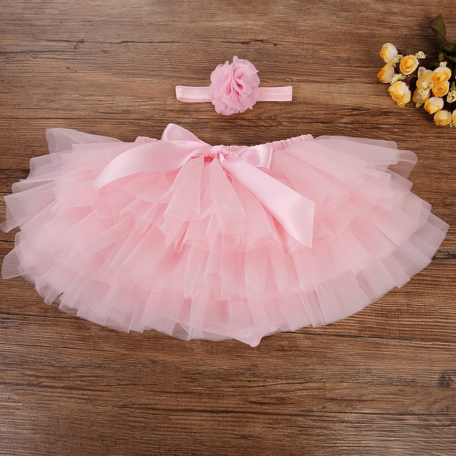 Baby Girls Tutu Skirt Headband Set Toddler Ruffle Tulle Diaper Covers 6-24 Months image number 2