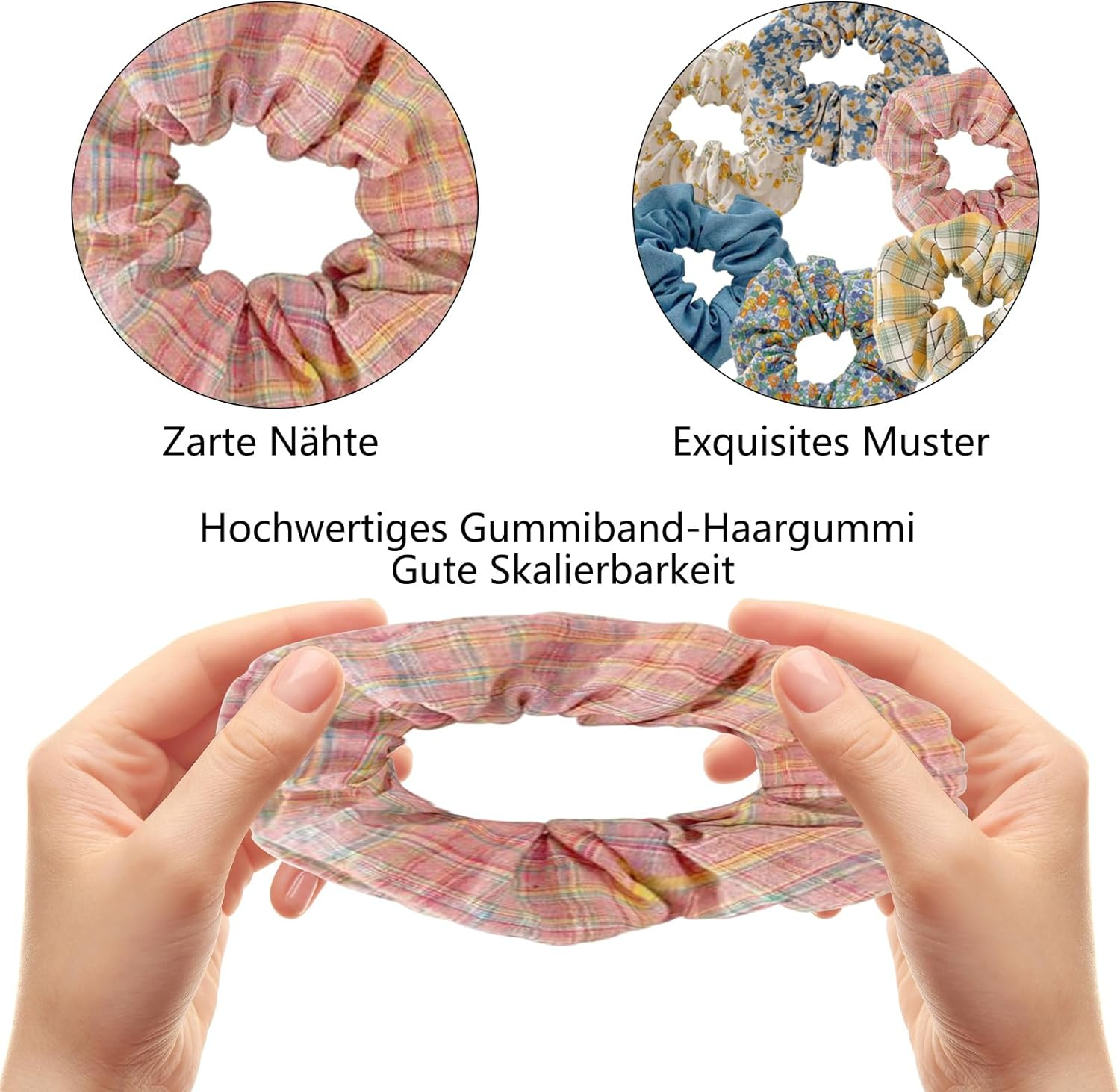 6 Styles Scrunchies, Floral Pattern Hair Scrunchies, Women, Elastic Hair Bobbles, Ponytail Hair Accessories for Girls, Women, Vintage Floral Hair Bobbles (Pink 2) image number 4