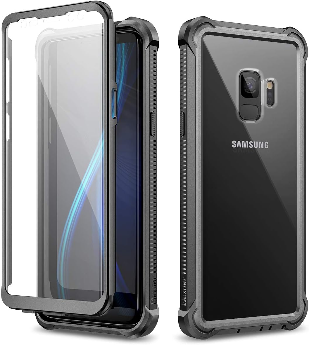Dexnor Case for Samsung Galaxy S9 360 Full Body 3 Layers Protection Cover Shockproof Bumper Crystal Clear Slim Anti-Scratch Back Panel with Built-In Screen Protector - Black