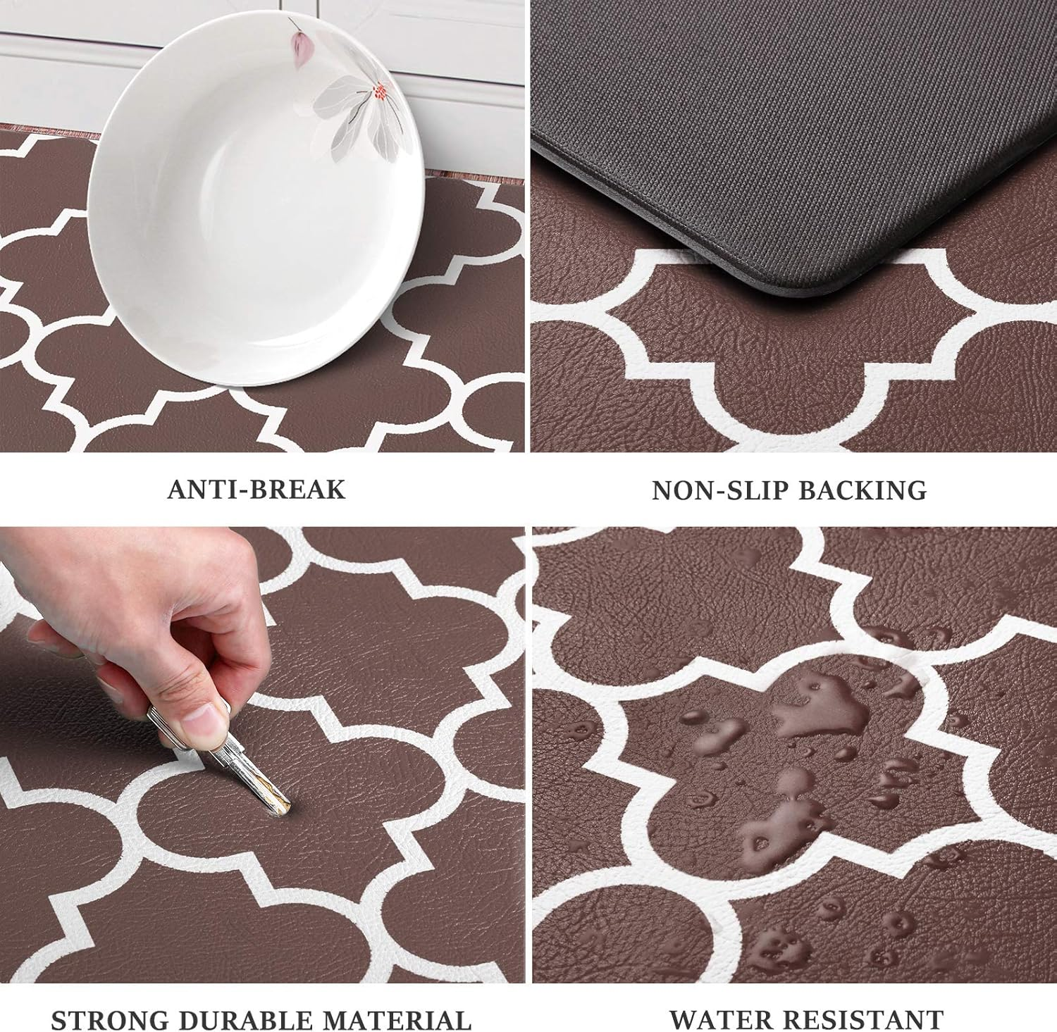 WISELIFE Kitchen Mat Cushioned Anti-Fatigue Kitchen Rug, 17.3"X 59" Waterproof Non-Slip Kitchen Mats and Rugs Heavy Duty PVC Ergonomic Comfort Mat for Kitchen, Floor Home, Office, Sink, Laundry, Brown image number 1