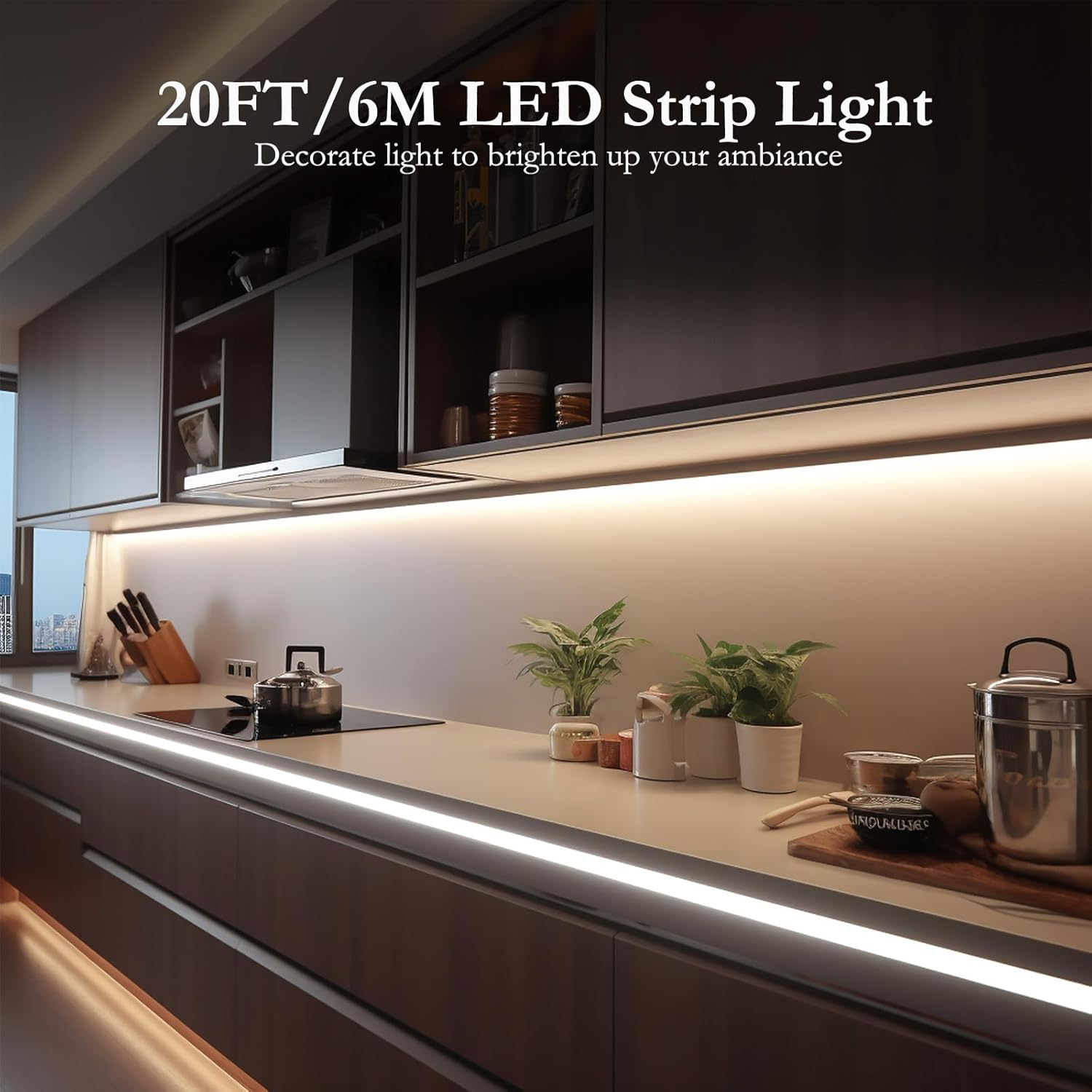 JOYLIT COB Indoor LED Strips 24V Natural White 4000K 6M 320Leds/M CRI 90+, Dimmable LED Strip Light for Indoor Decoration Bedroom Kitchen Wardrobe Shelf