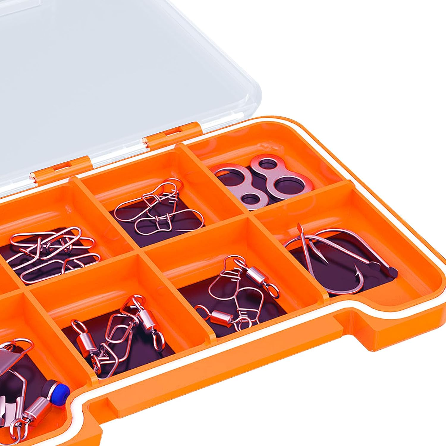 2 Pack Multifunctional Small Magnetic Tackle Box, Waterproof Fly Fishing Box with Clear Cover, 12 Compartments Magnet Fly Box Storage Box for Fishing Accessories (Orange) image number 5