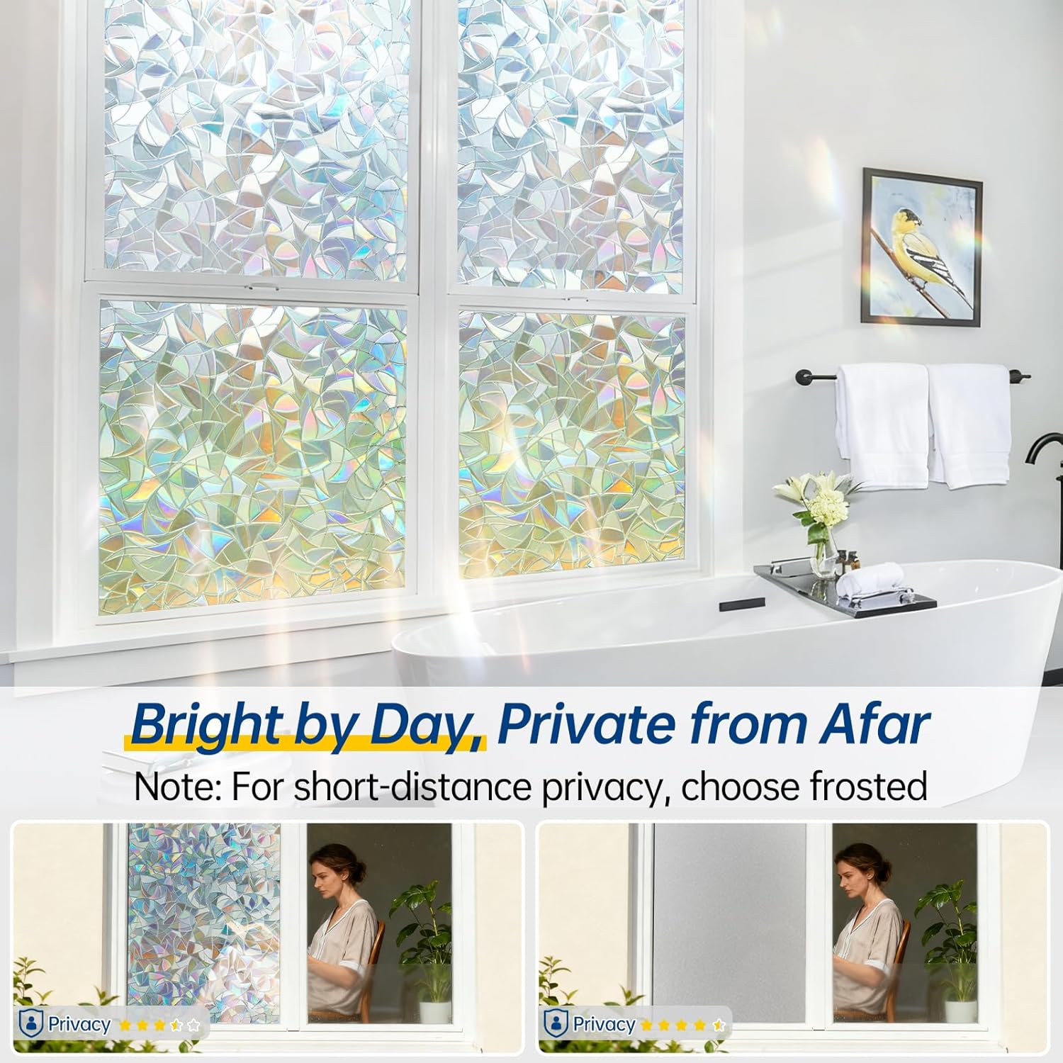 KAFUTER Rainbow Window Privacy Film Decorative, Stained Glass Window Tint for Home, 3D Decals Window Clings for Glass Windows, Static Cling Window Stickers Suncatcher Cover(Rainbow, 90X200Cm) image number 5