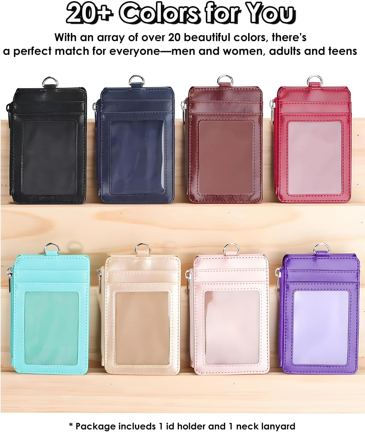 Teskyer Badge Holder with Side Zip Pocket, Multiple Card Slots Leather ID Holder Wallet with Neck Lanyard for Office Staffs, Teachers/Students, Couriers, Workers image number 1