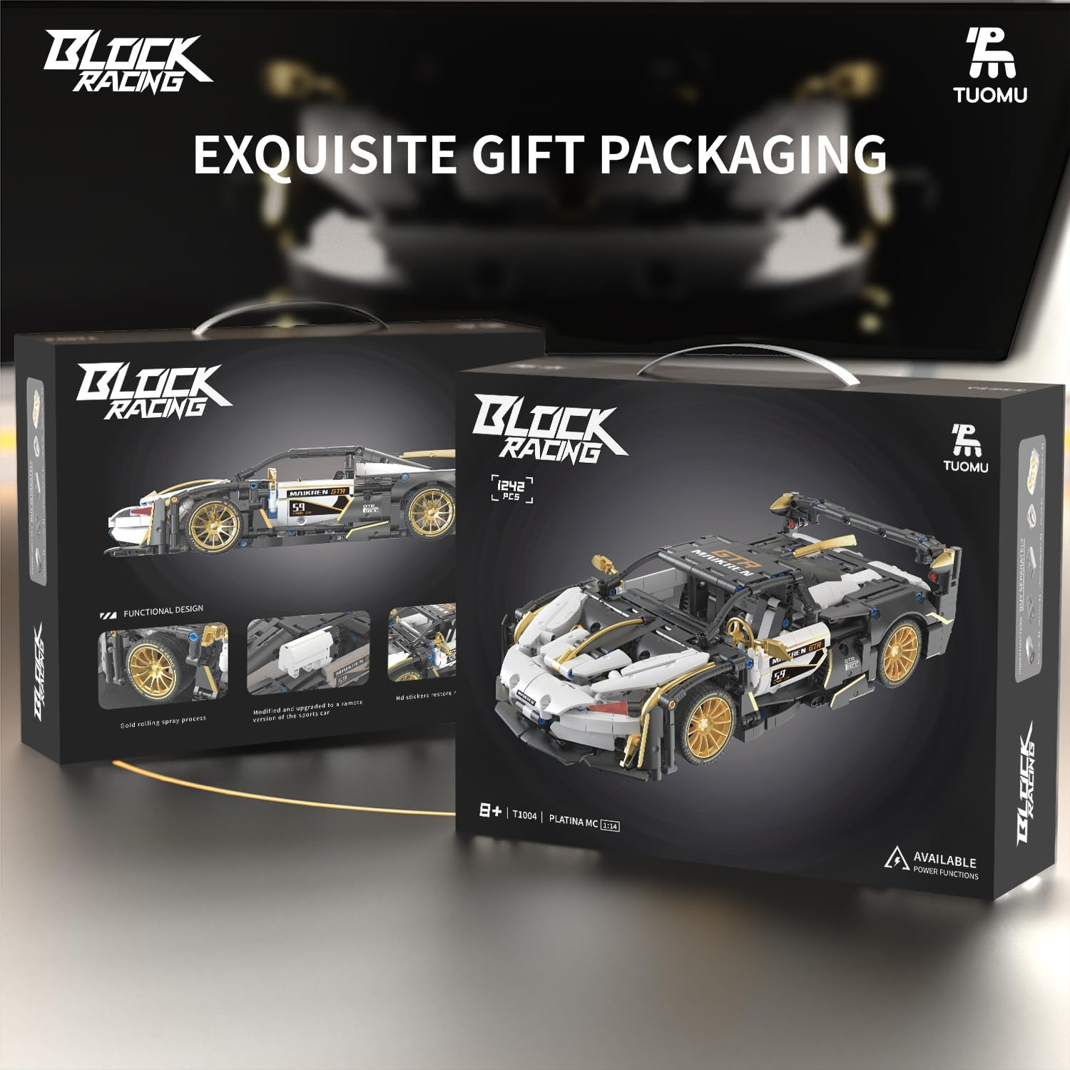 TUOMU GTR Remote Control Car Building Blocks Set, T1004 1:14 Scale Model Car Building Kit for Display and Collectible, RC Race Car Building Toy for Kids 8+ and Adults, 1242 PCS image number 4