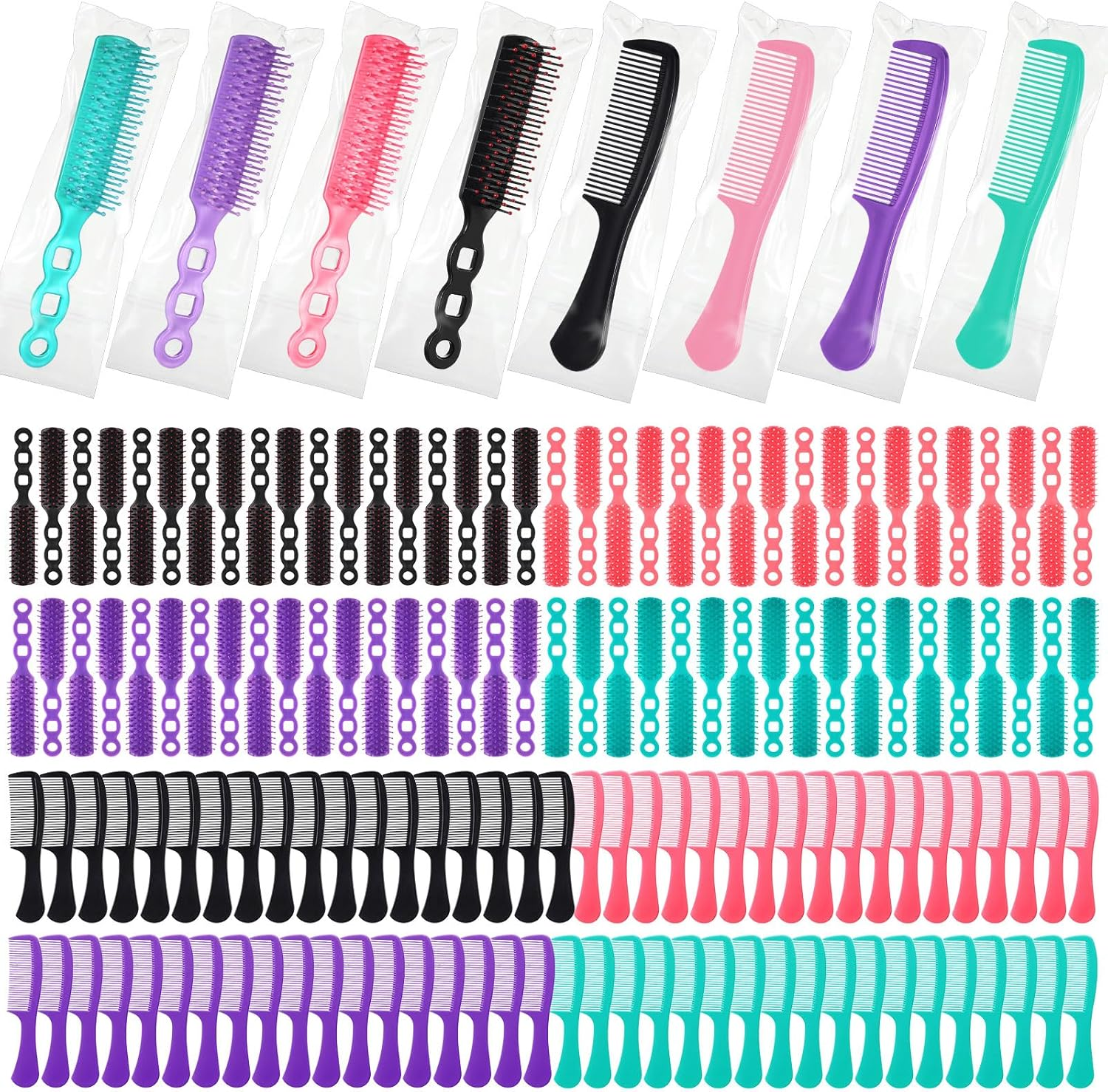 Baderke 200 Pcs Hair Brushes & Combs Set - Nylon Bristles & Plastic Handles - Suitable for Curly Hair - Women, Men & Shelter Use - Multicolor