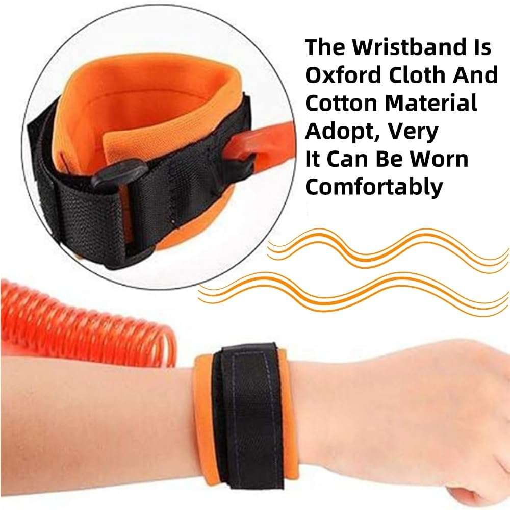 Fabselection 2 Pcs Anti-Loss Wrist Belt, 1.5 M Safety Anti-Lost Walking Hand Strap, 360&deg; Rotating Elastic Safety Wire Rope, Removable Bracelet with Safety Lock (Orange) image number 1
