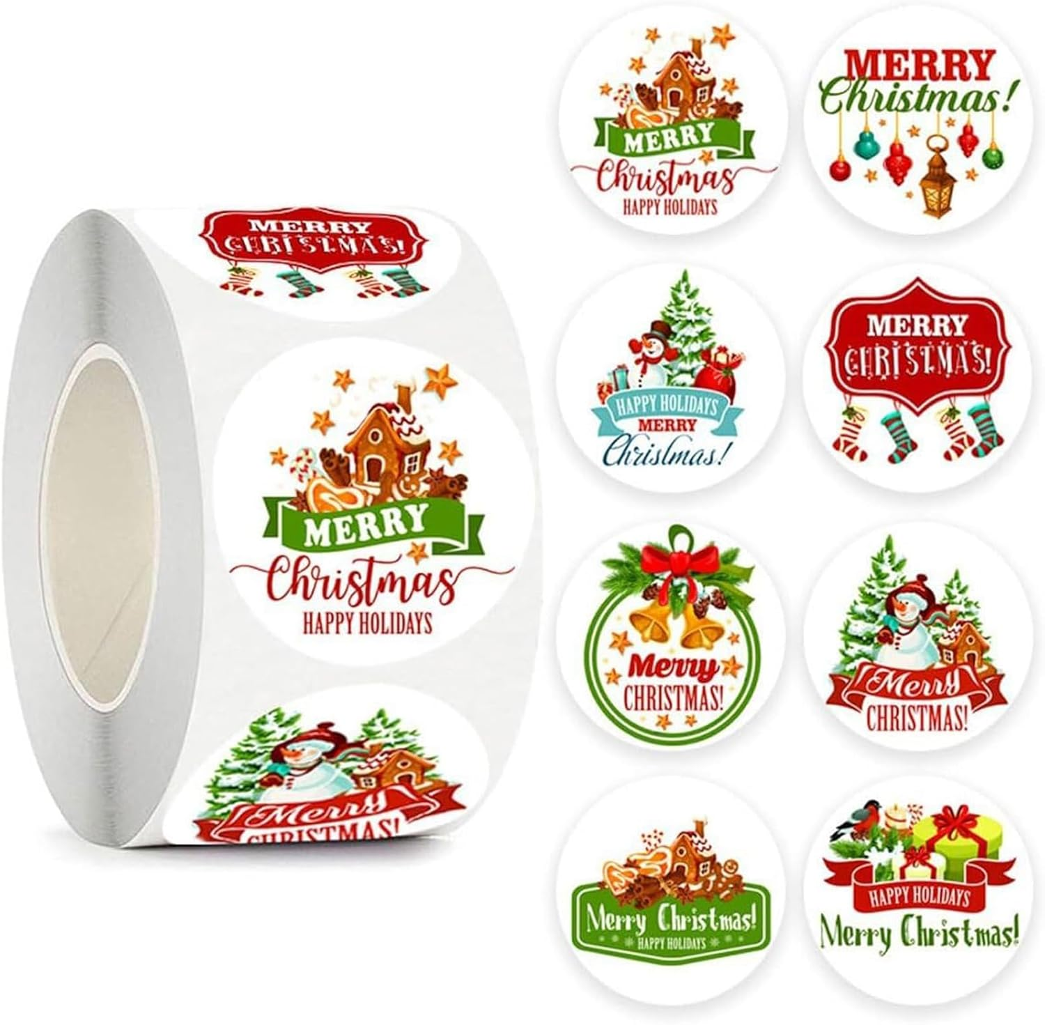 Tuoyi 500 Pieces Christmas Stickers, 1.5" round Merry Christmas Roll Stickers Labels,Holiday Envelope Stickers Xmas Tag Seal for Gift Wrapping, Present Crafts Decoration, Greeting Cards, Envelops image number 2