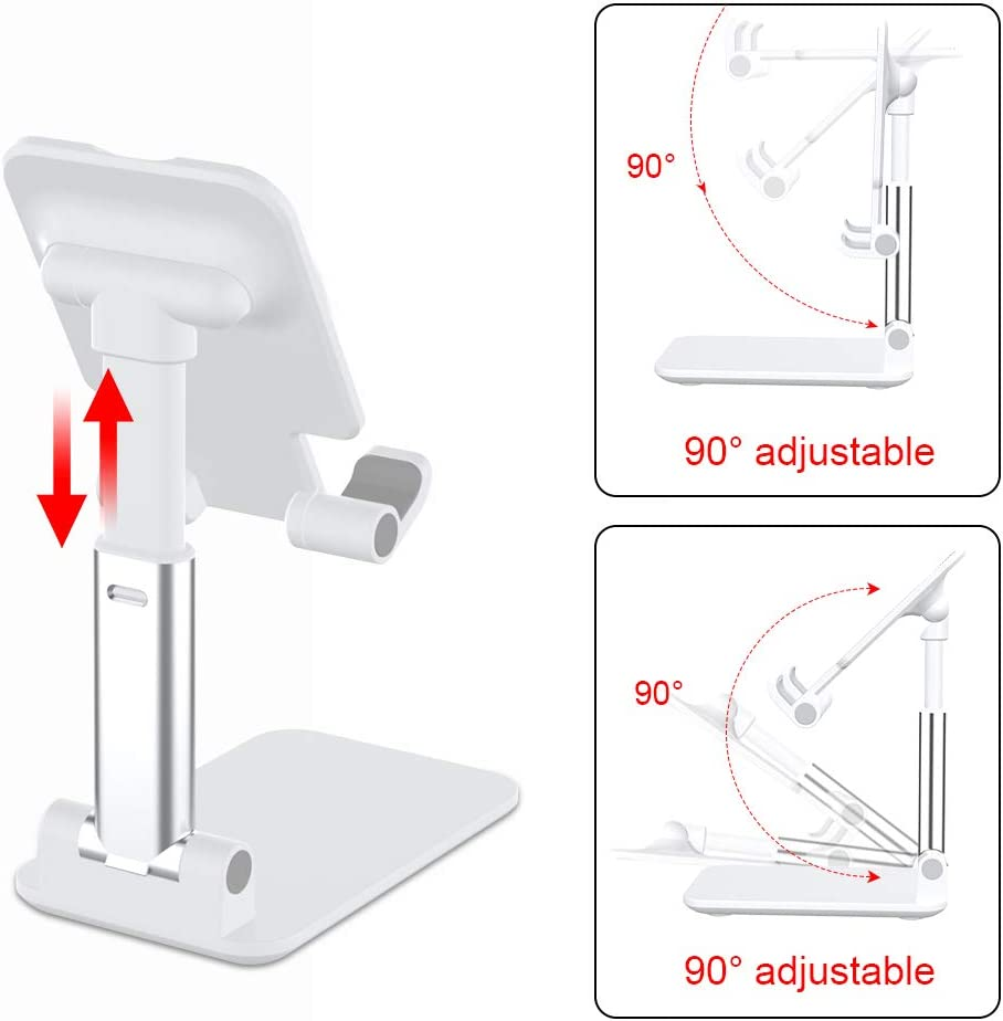 [2 Pack] Foldable Cell Phone Stand, TIQUS Angle & Height Adjustable Desk Phone Holder with Stable Anti-Slip Design Compatible with Iphone Smartphones Kindle White