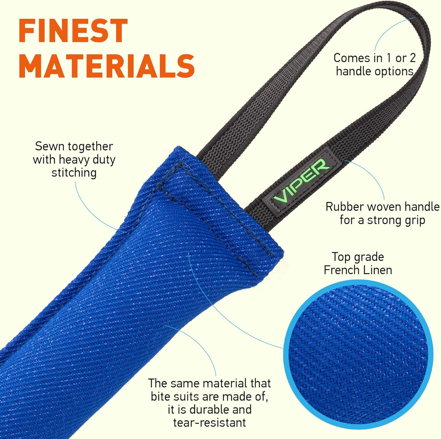 Viper Synthetic K9 Tug Toy Reward with Two Handles for Adult Dogs and Puppies. Ruber Handles, Blue, 12 X 2 image number 2