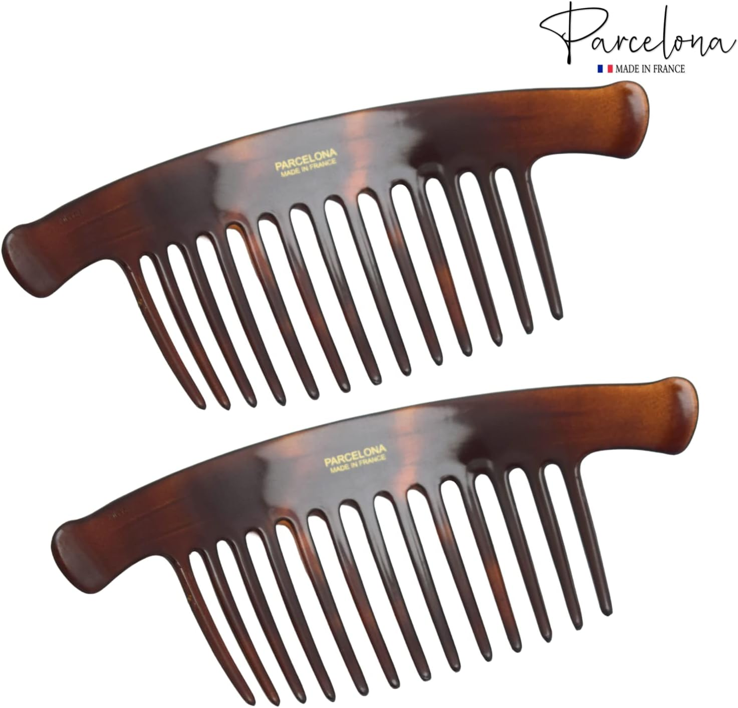 Parcelona France Arch Extra Large Tortoise Brown Shell 13 Teeth Interlocking Side Hair Comb Pair image number 4