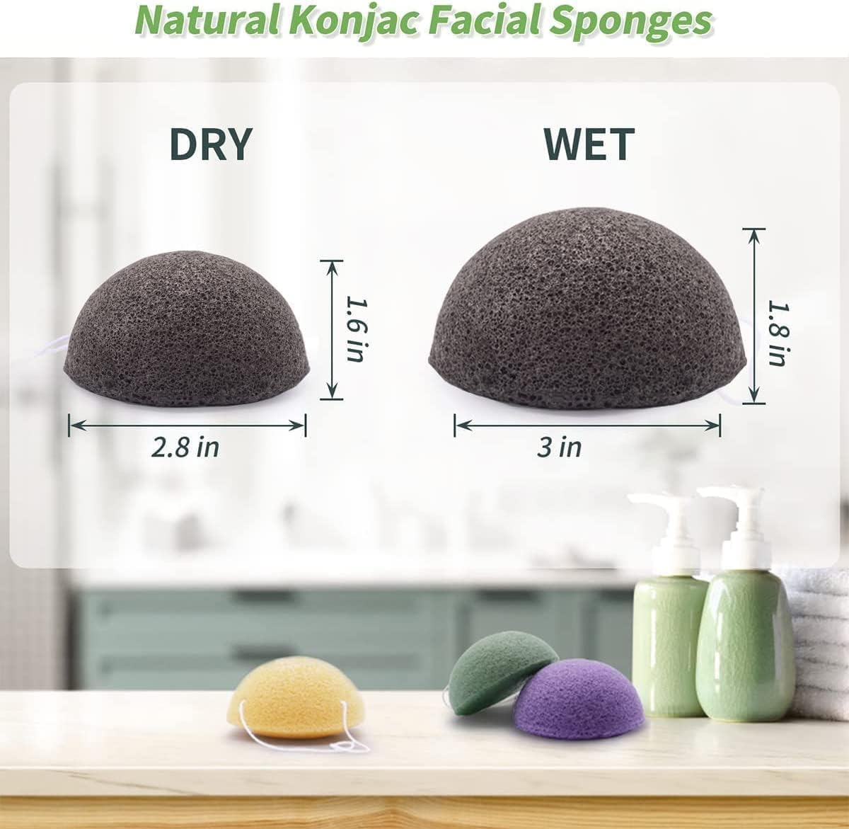 Konjac Face Sponges for Cleansing and Exfoliating, Konjac Facial Sponges for Washing Cleaning Face Body with Activated Charcoal, Natural Konjac Sponge Set for Oily Dry Sensitive Skin Skincare Tool image number 4
