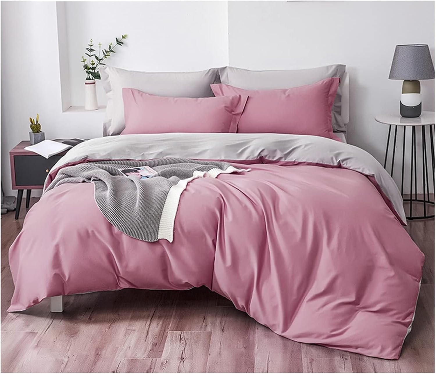 Bedding Duvet Cover Set Twin Double 3/4 Pieces 100% Cotton Comforter Quilt Cover Zipper Tie for Women Men&rsquo;S Bedroom Luxury Guestroom Decor (Color : Pink A, Size : 200X230Cm-180X200Cm)