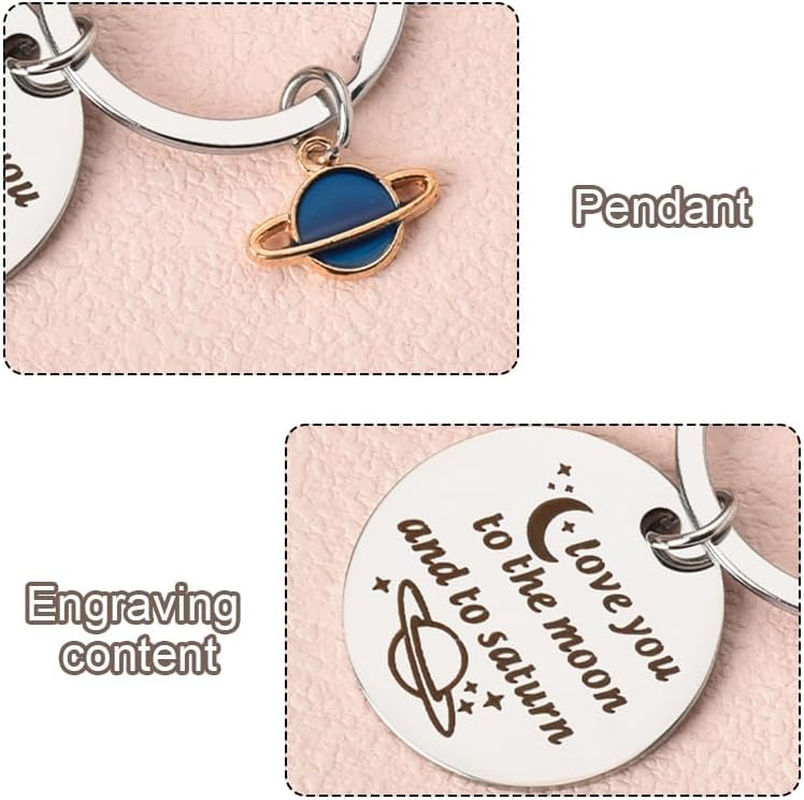 I Love You to the Moon and to Saturn Keychains Anniversary Valentines Gifts for Couple Wife Husband I Love You Gifts for Boyfriend Girlfriend Christmas Birthday Gift Mom Dad Key Chains image number 3