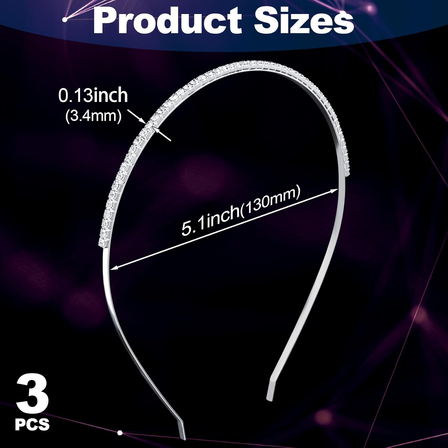 PAGOW Elastic Silver Rhinestone Headband Girl Metal Hair Styling Accessories for Washing Clip Head Bandsspa Yoga Workout Running Back to School Wedding Gift image number 6