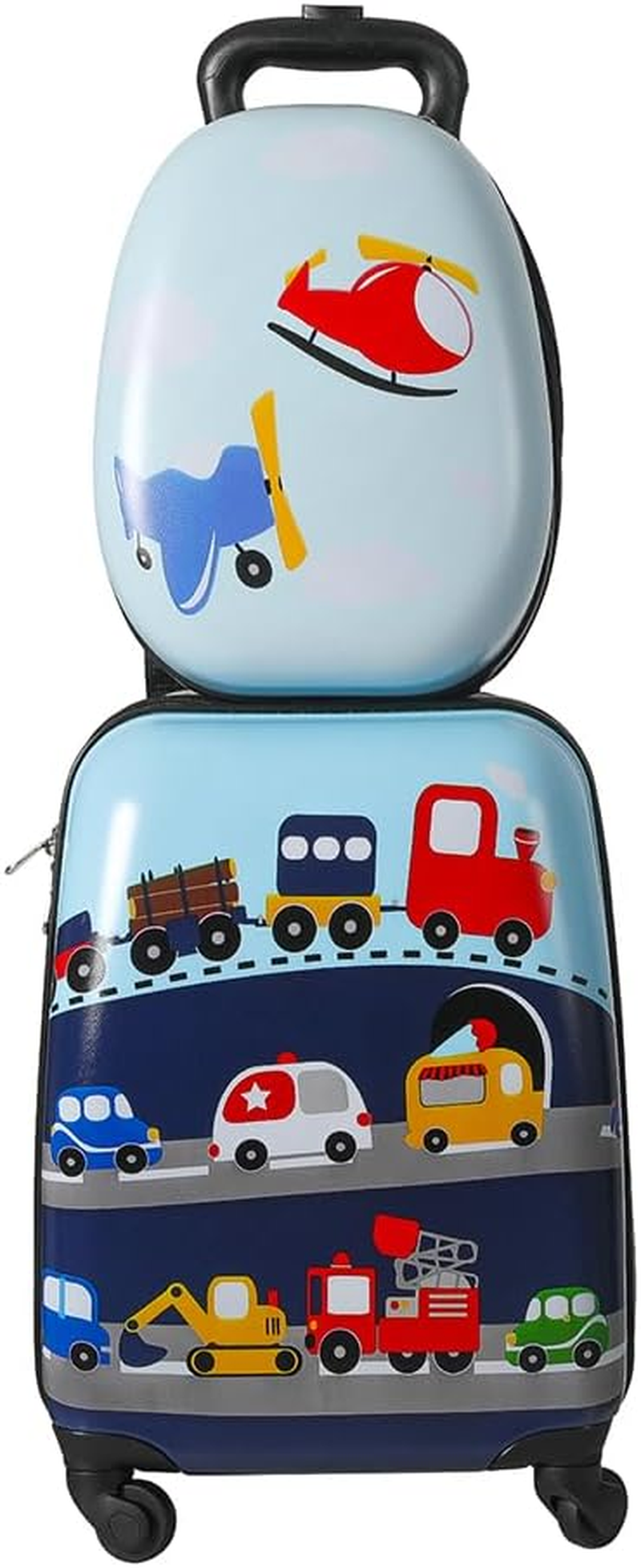 Bopeep 16''13'' 2PCS Kids Luggage Set Travel Suitcase Child Space Backpack Carry on Children Travel Rolling Trolley Suitcase, Retractable Handle, Lightweight Trolley Case for Boys Girls (Jungle)