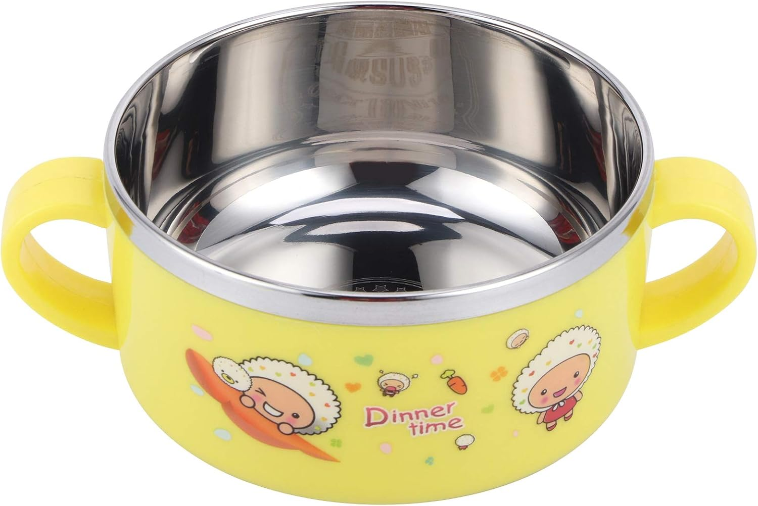 Children Cartoon Stainless Steel Feeding Bowl Heat Insulation Baby Rice Bowl Kids Kitchen Utensils (Yellow) image number 5
