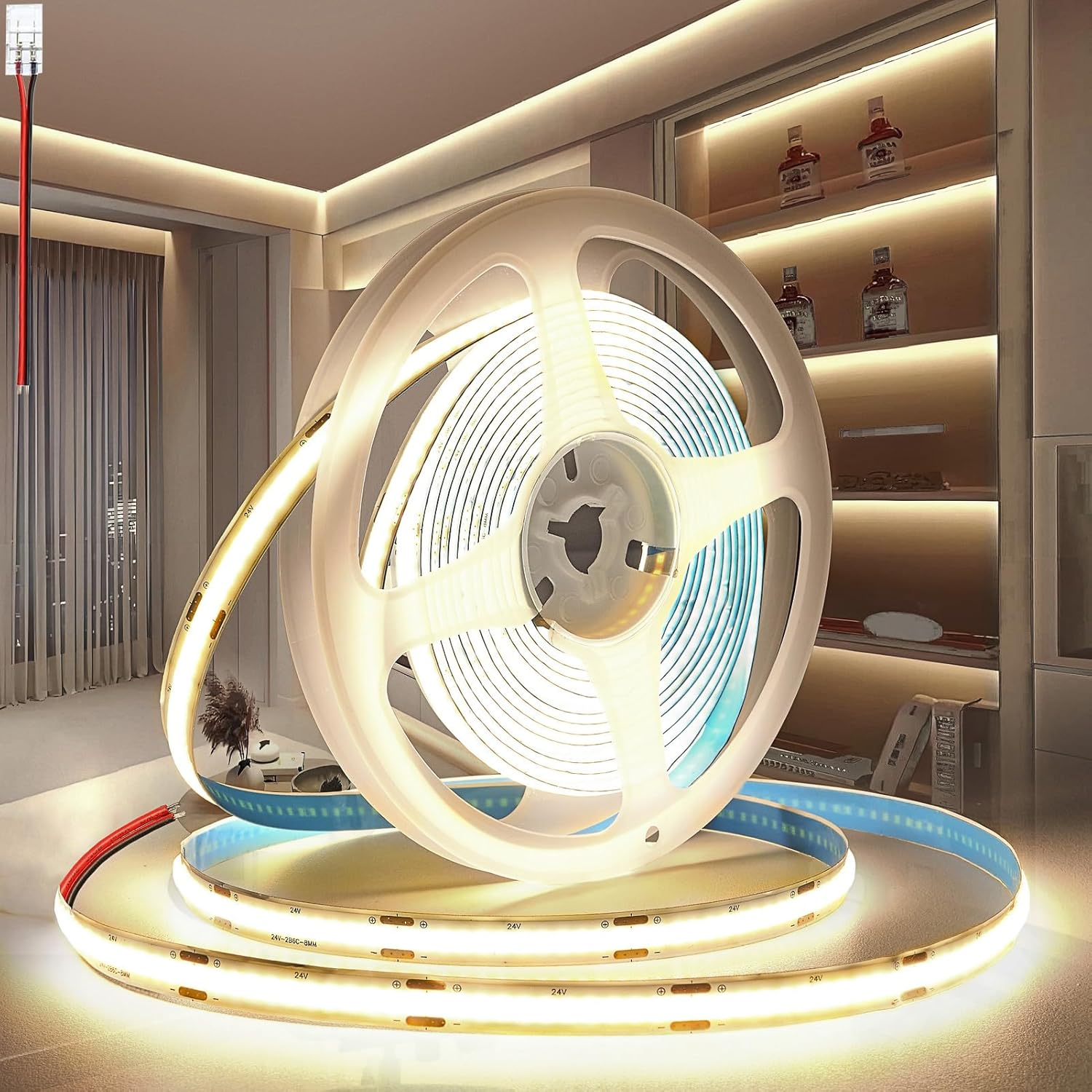 PERVADEO COB LED Strip 12V, 5M COB LED Strip Warm White 3000K Cuttable Flexible 320LED/M, CRI>90, for Bedroom, Home Decoration (No Power)