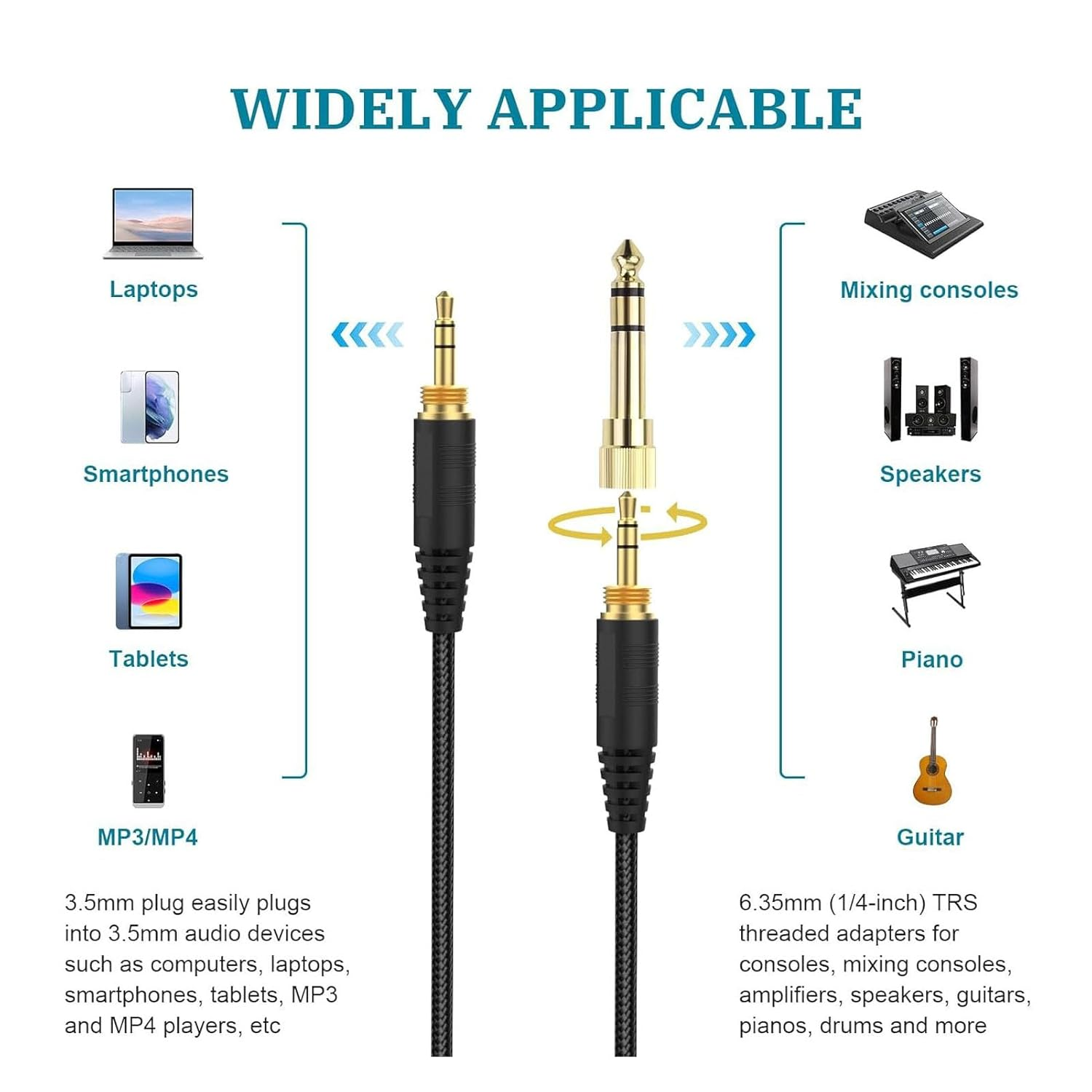 Replacement Audio Upgrade Cable for HD580 HD600 HD650 HD660S HD6XX HD535 HD545 HD565 HD265 Headphone, 6.6Ft, with 6.35Mm Adapter