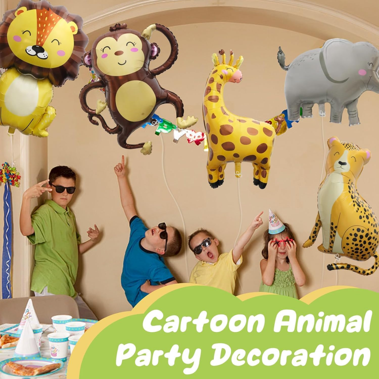 PQCLXUYA Foil Balloon Animals,7 Pcs Jungle Safari Animal Balloons,3D Zoo Balloons for Children'S Birthday Decoration, Lion Leopard Elephant Giraffe Zebra Monkey Crocodile Animals Balloon Party