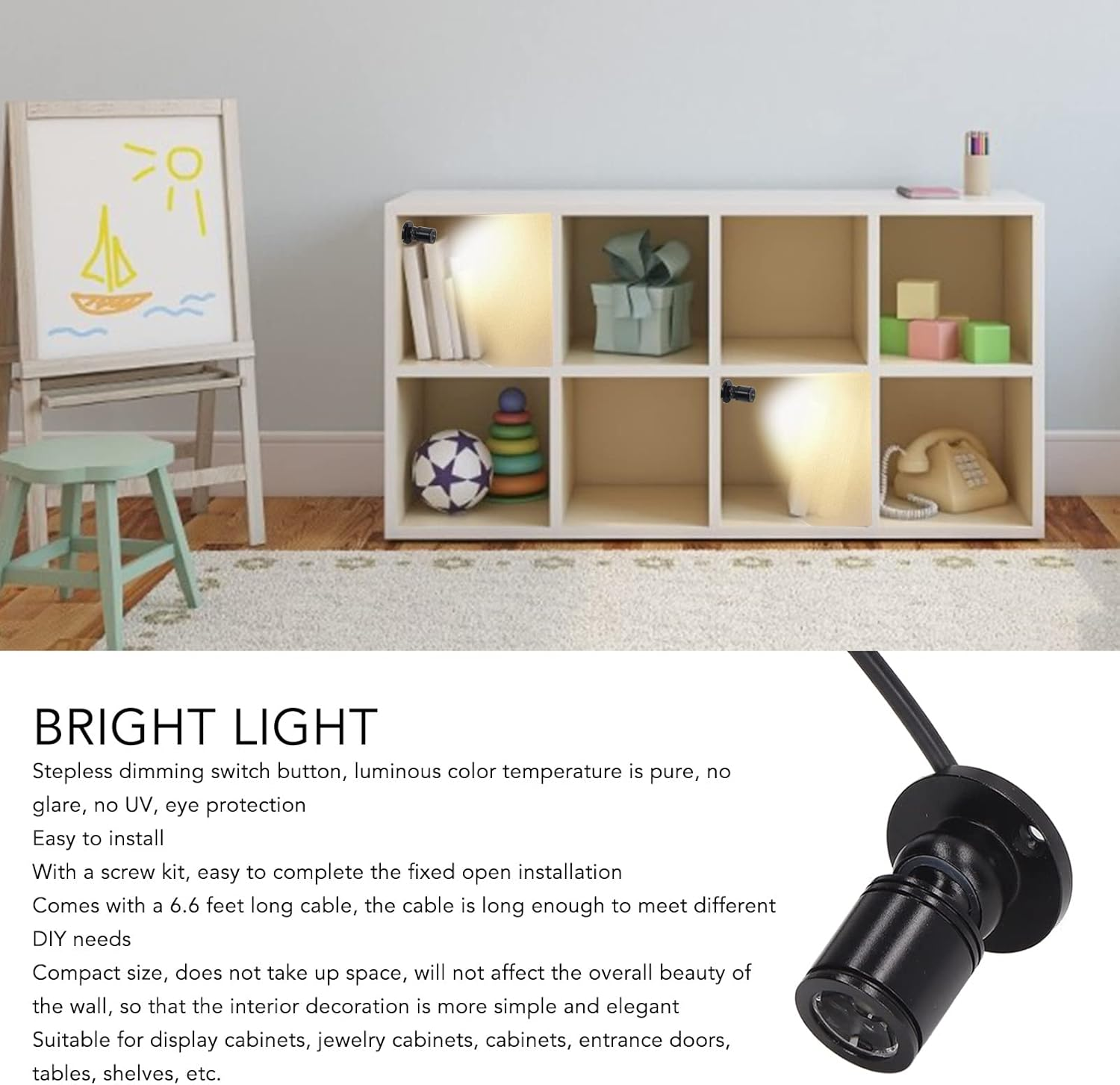 Mini Spot Lights USB Dimmable LED Spotlight with 6.6Ft Cable, Bright Light, Compact Design, LED Spot Lights Applicable Indoor Accent Light for Showcase Jewelry Cabinet (Warm image number 6