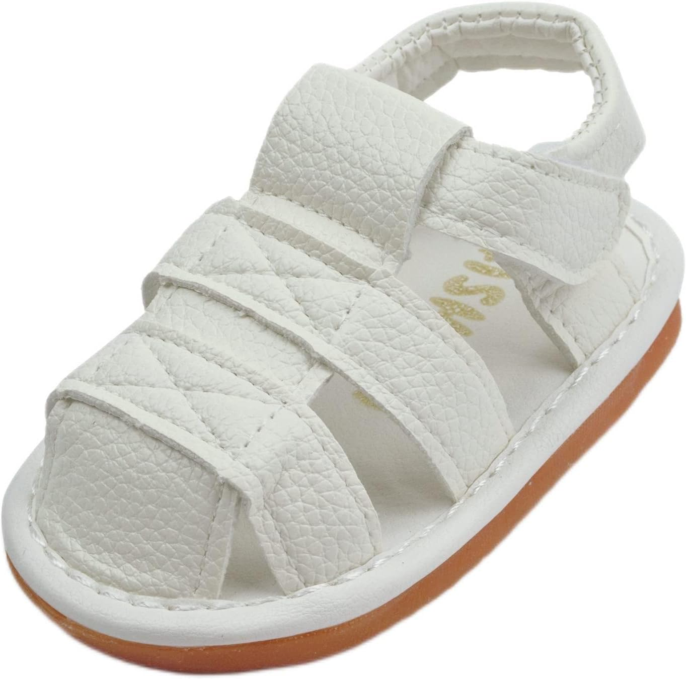 Myppgg Baby Boy Girl Summer Infant Squeaky Sandals Premium Rubber Sole Closed-Toe Non-Slip Shoes Toddler First Walkers White Size: 4 Toddler