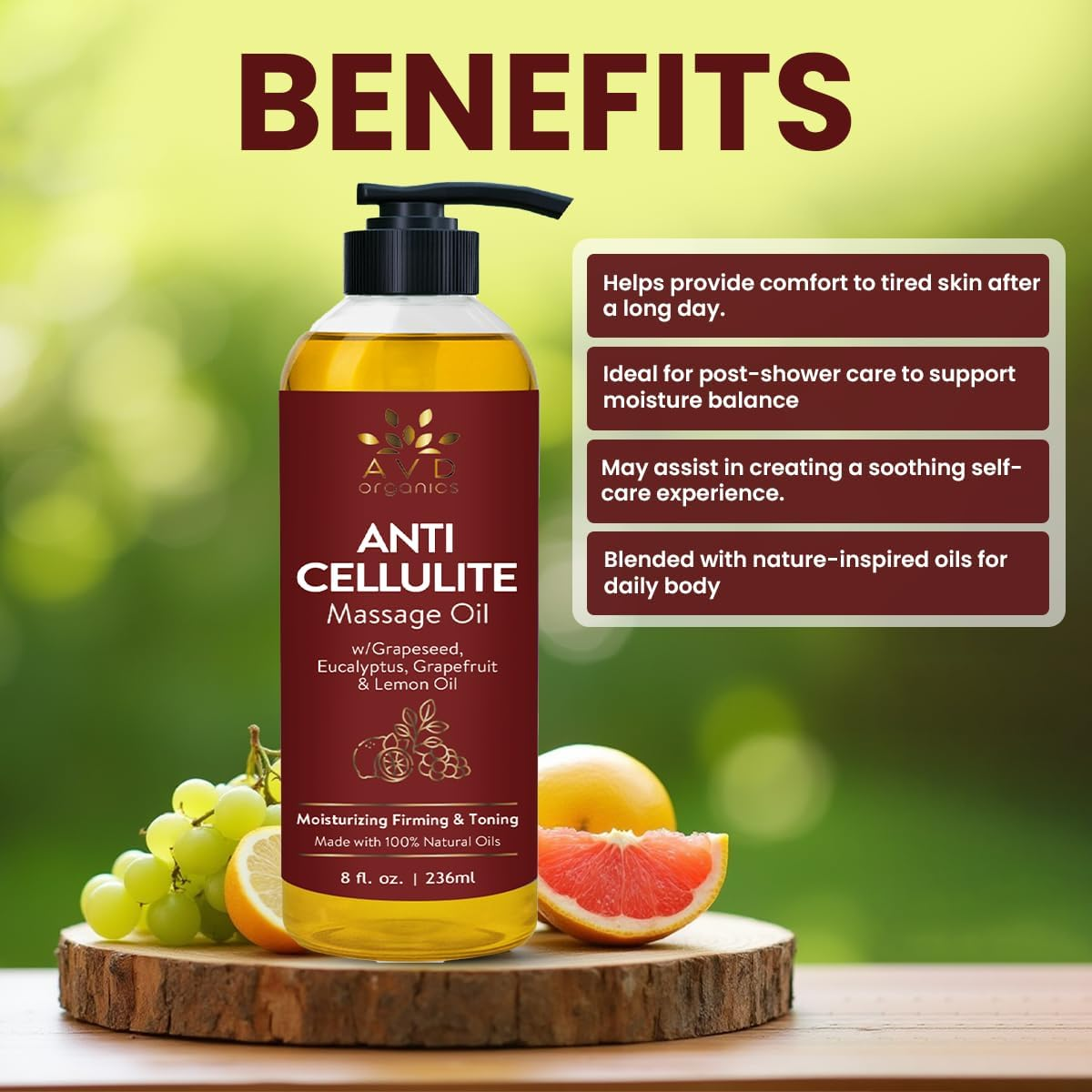 AVD Organics Anticellulite Massage Oil 236 Ml | Elevate Your Massage Rituals with This Oil Offering Deep Skin Nourishment and a Soothing Aromatic Touch| 8 Fl.Oz image number 4