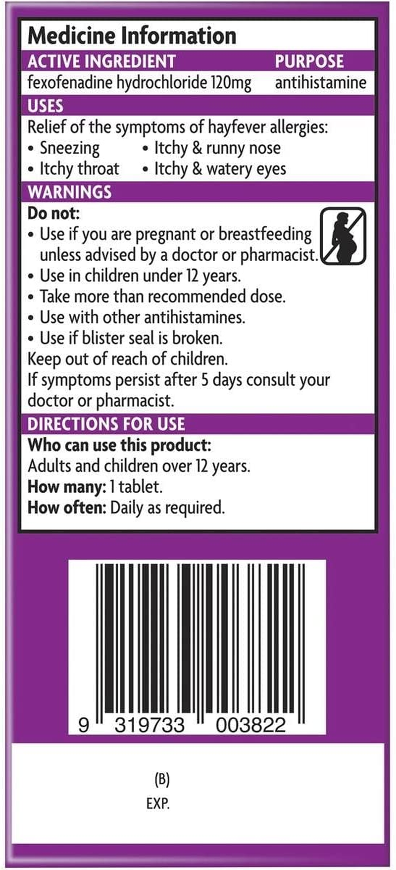 Telfast Hayfever Allergy Relief 120Mg, Non-Drowsy, for Sneezing, Runny Nose, Itchy Eyes and Itchy Throat, 10 Tablets image number 4