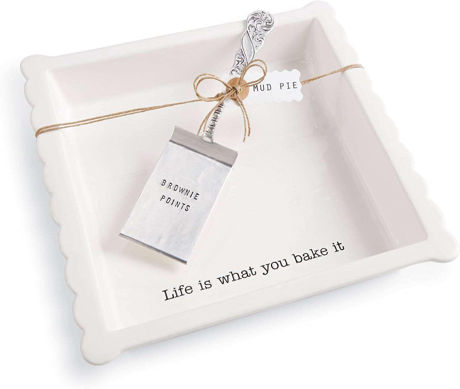 Mud Pie 4801003 Brownie Baker Set, 3.35H X 13.4L X 13.1W, White image number 1