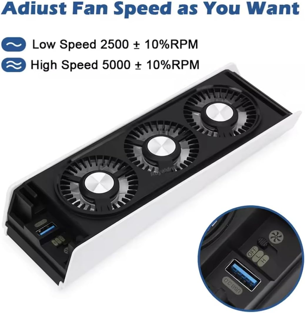 Cooling Fan for PS5 Accessories, Ps5 Cooling Fan, Upgraded Quiet Cooler Fan with Auto Speed, LED & Controller USB Port for PS5 Disc/Digital Edition 2020, Not for PS5 Slim and New PS5 Pro