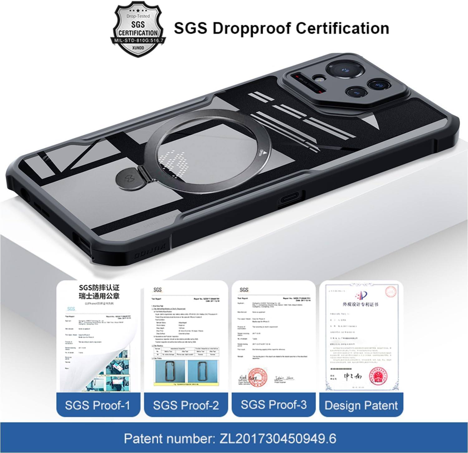 Guizzcg for ASUS ROG Phone 9 Pro Case with Ring Stand Holder Soft TPU Bumper + Acrylic Back Military Grade Airbags Shookproof Drop Protection[1 Tempered Film],Stand Black image number 4