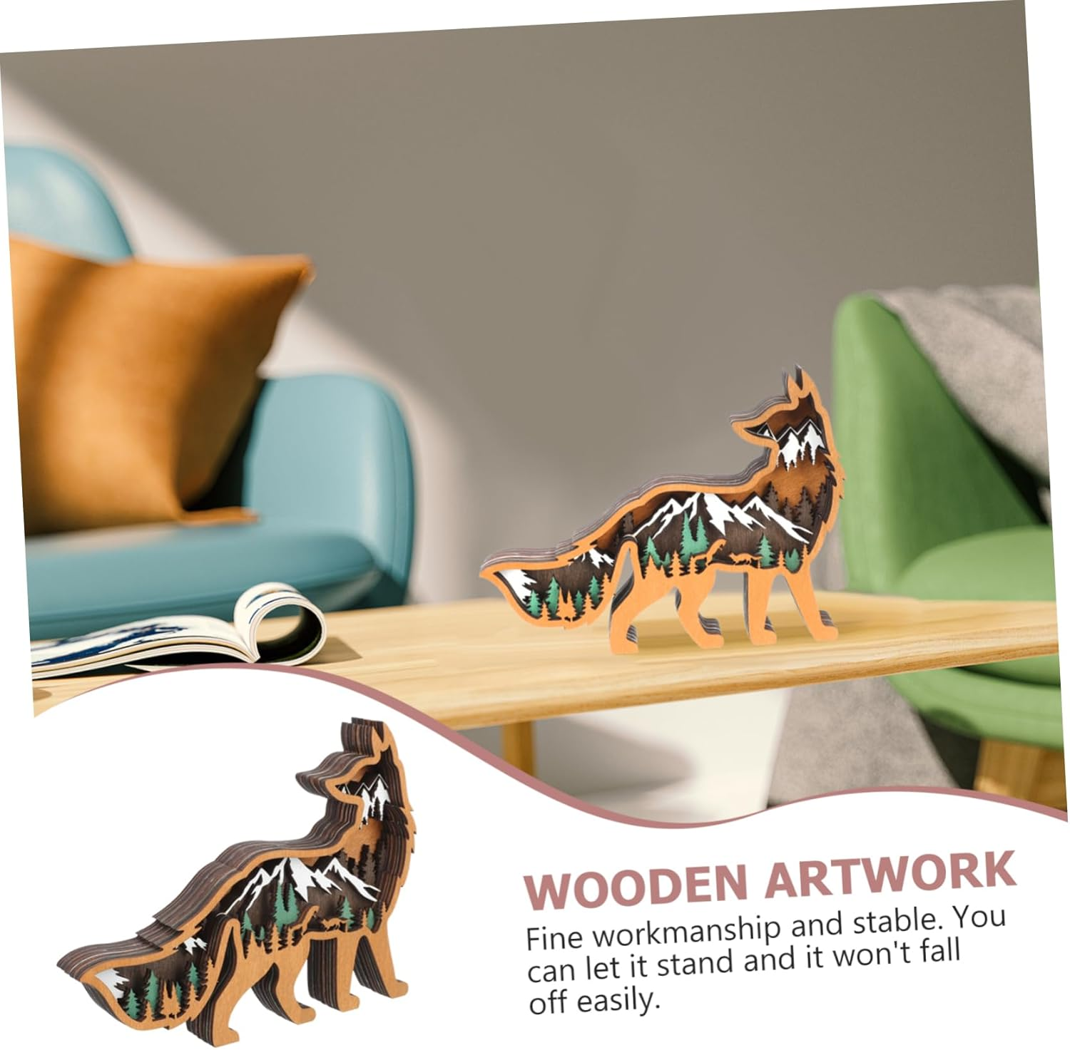 Wood Animal Christmas Wood Craft Desktop Ornament Christmas Party Decoration Home Decor Front Door Scenario image number 3