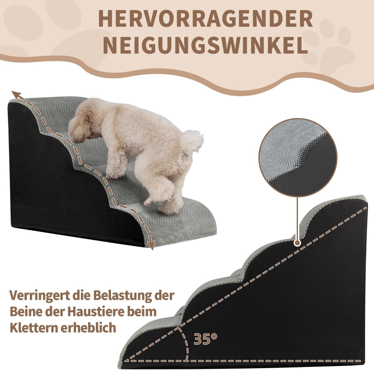 Pet Stairs for Small Dogs and Cats, Removable Washable Dog Stairs Cat Stairs Made of Sponge with Zip Plush Cover, Portable Pet Stairs for Old Dogs (4 Steps) image number 5