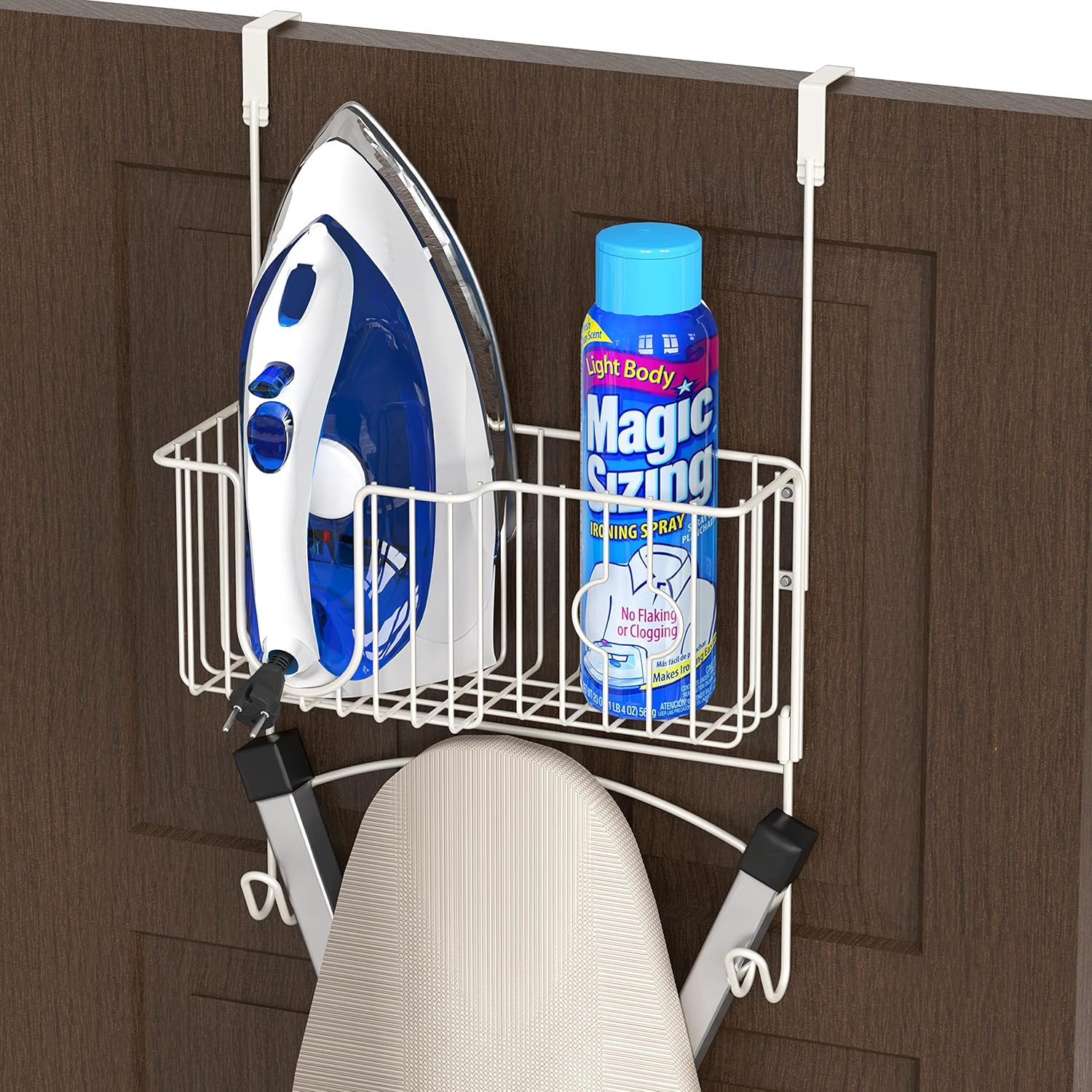 Simple Houseware Wall Mount Ironing Board Holder over the Door Hanger, White