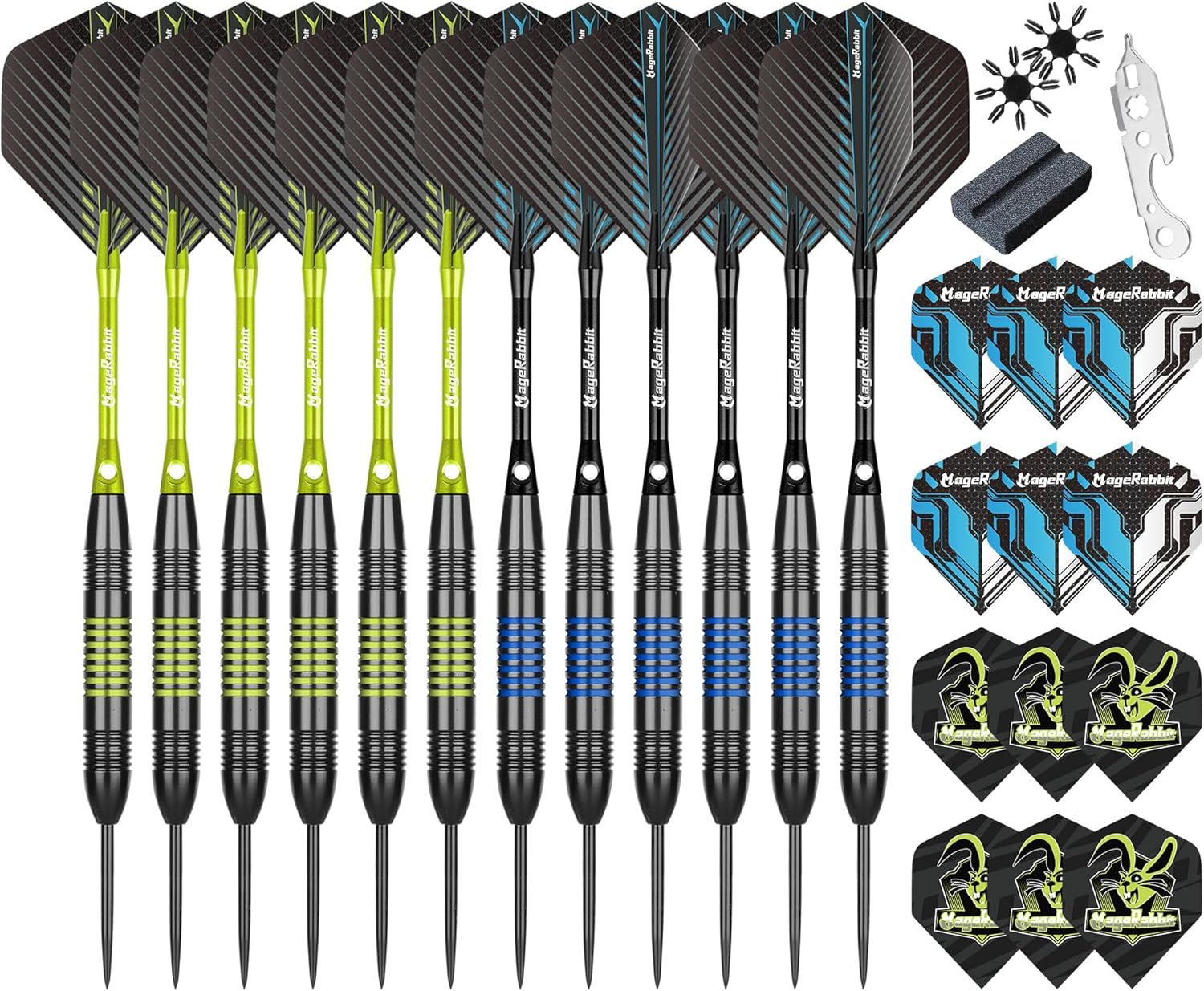 Magerabbit Steel Tip Darts Set 12Pcs,Darts Metal Tip Set with Extra Dart Flights, Shafts & Case | Durable Design for Home, Pubs, Leagues image number 3