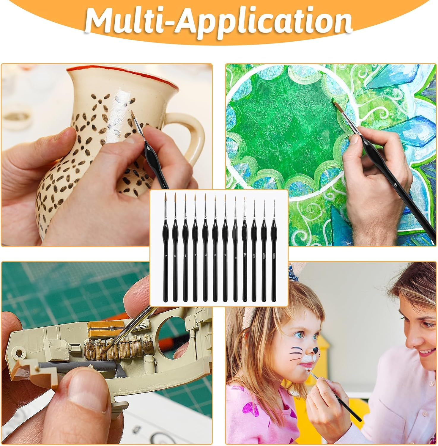 11 Pcs Detail Paint Brush Set - Professional Fine Tip Miniature Brushes for Acrylic, Watercolor & Oil Painting - Perfect for Model Kits, Nail Art & Rock Painting (Black) image number 3