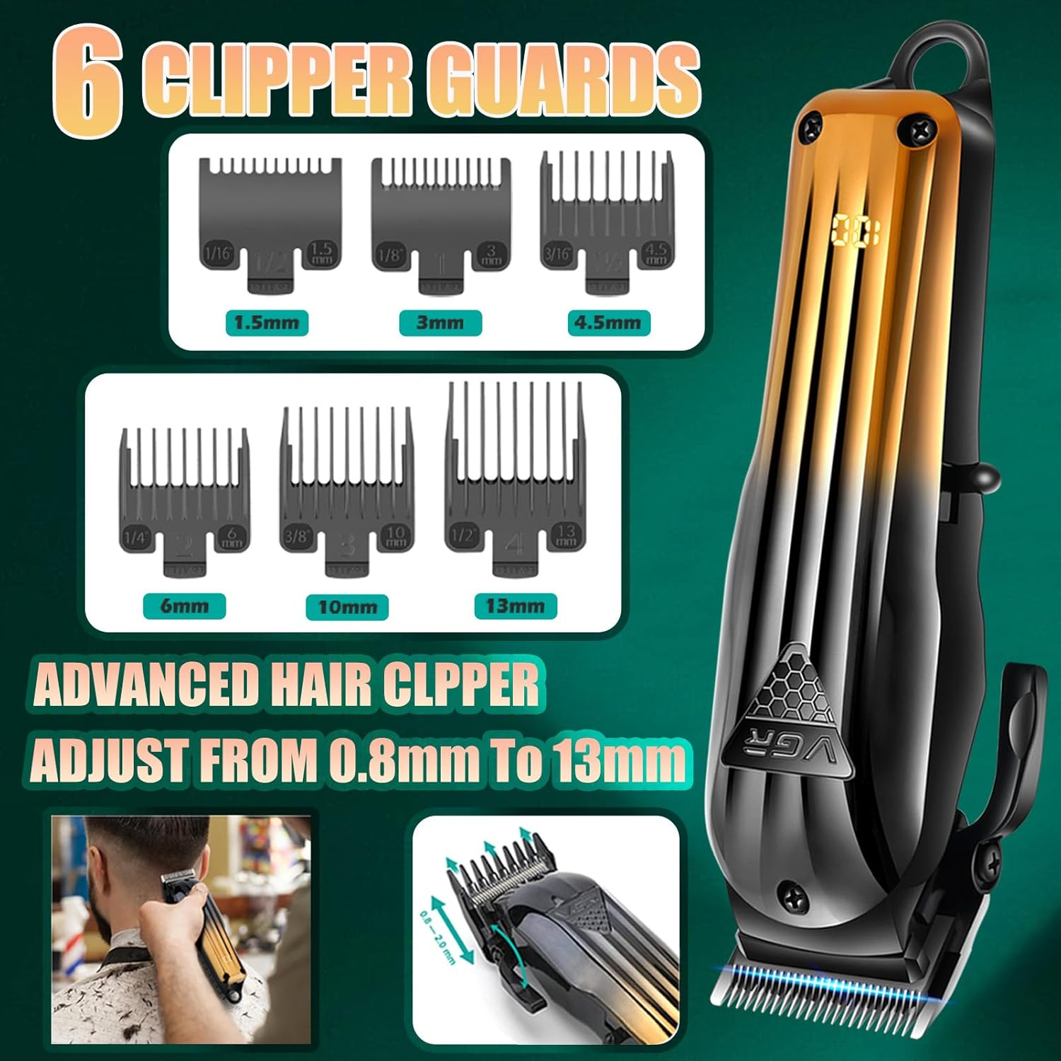 VGR 644 Hair Clippers for Men Professional, Cordless Beard Trimmer & Electric Razor Shavers for Men, Rechargeable 3 Piece Barber Hair Cutting Kit LED Display Men'S Grooming Kit image number 1