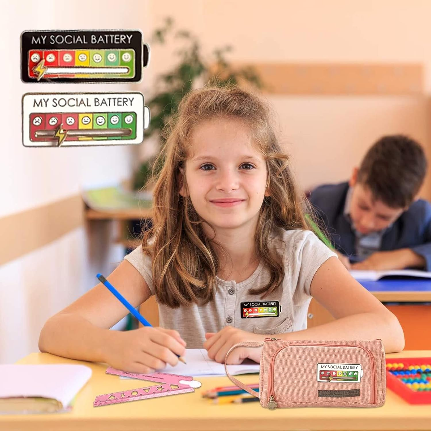 2PCS MY SOCIAL BATTERY, Pin Funny Mood Brooch Pin for 7 Days, Cute Creative Expression Pin Brooch Men Women Gift, Metal image number 2