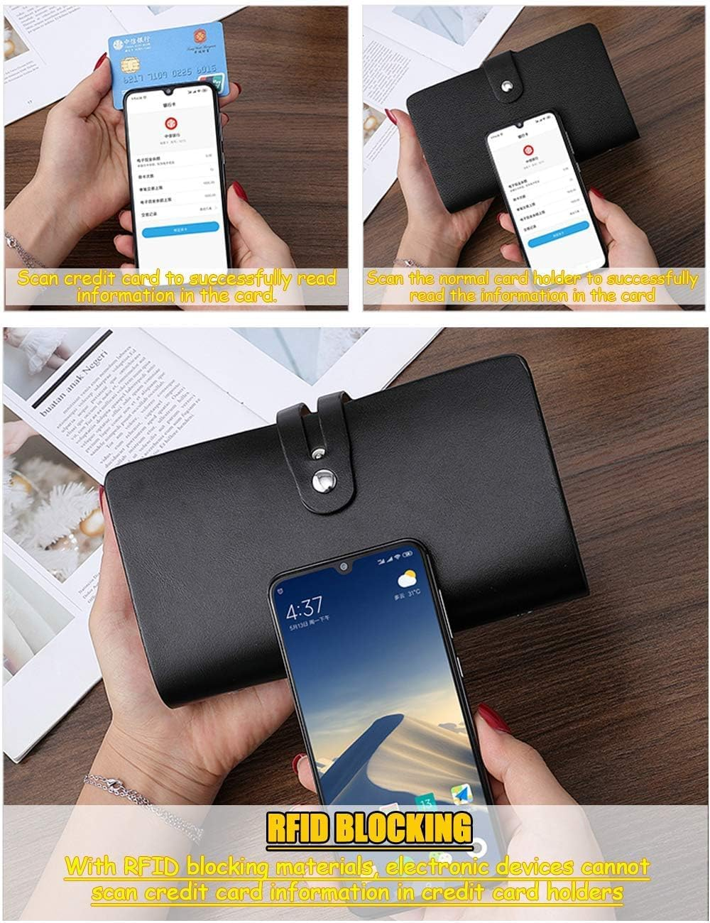 MJIYSGS Leather Business Card Holder, RFID Shielded Credit Card Holder, Professional Business Card Holder and Book, Credit Card Holder, Holds 96 Cards - 7.3In&times;4.3In (Black) image number 1