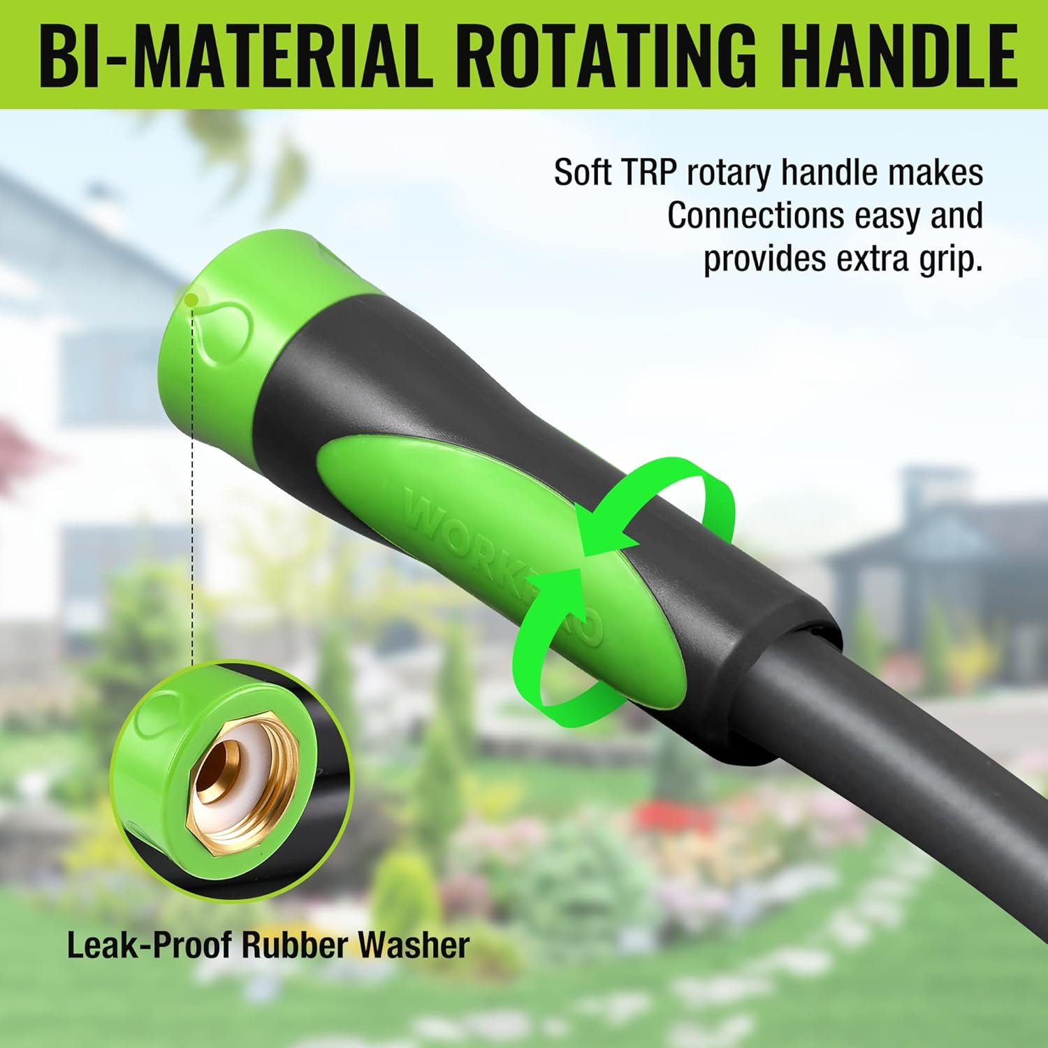 WORKPRO 5/8 in X 50 FT Garden Hose, Heavy Duty, Flexible, Lightweight Water Hose with 360&deg; Bi-Material Rotation Handle, 3/4" GHT Solid Brass Fittings, for Outdoor, Lawn, Garden & Yard, Car Wash image number 4