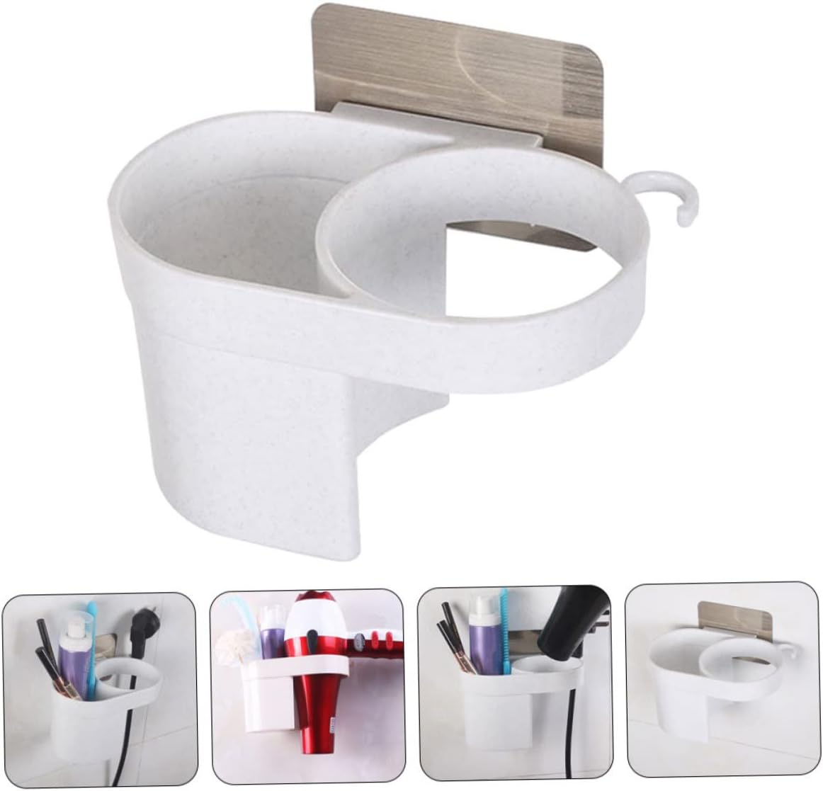 FONDOTIN Self Adhesive Bathroom Hair Dryer Holder Wall Mount Organizer Compact Hair Tool Storage Rack Comb Curling Suitable for Home Salon and Barber Shop image number 3