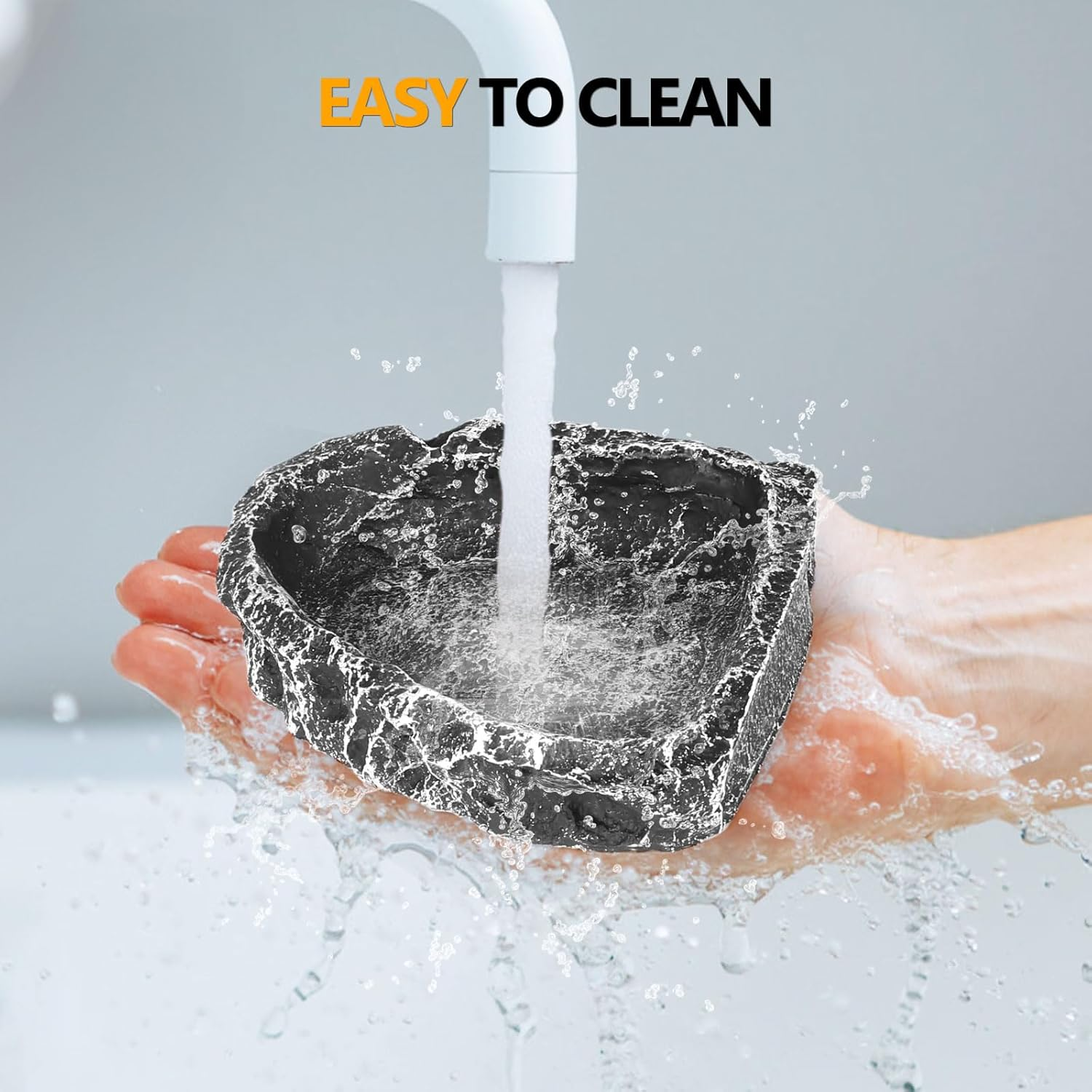 Reptile Water Dish Food Bowl for Bearded Dragon Tank Accessories, Hygger Zoo Reptile Rock Feeder for Reptile Tank 2 Pack Corner Resin Terrarium Bowl for Leopard Gecko Hermit Crab Tortoise Snake, Black - Black image number 6