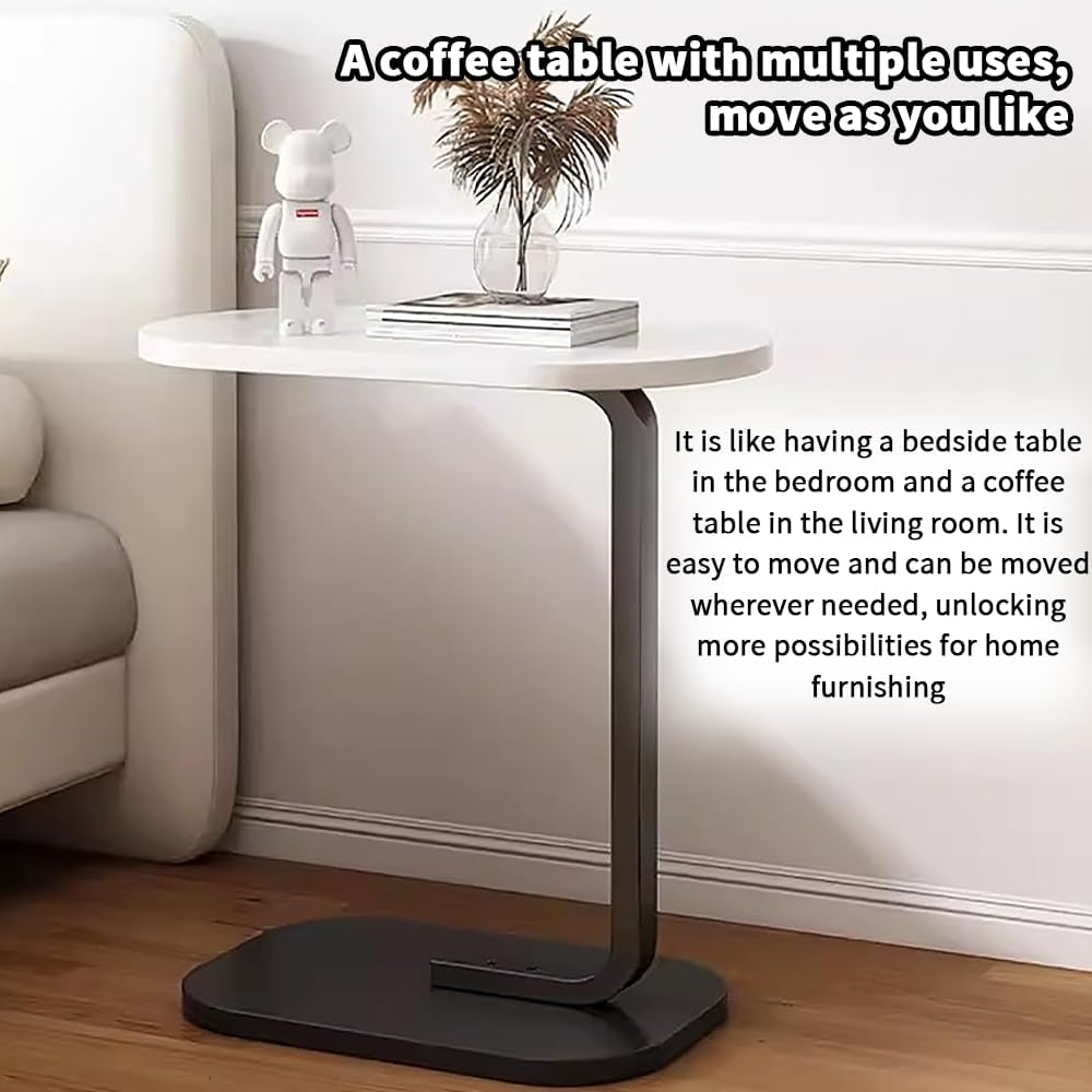 TOMVAES End Table Sofa Side Table Standing Desk Coffee Table with Rigid Steel Pipe C Shaped round Desktop Night Stand for Livingroom, Bedroom (Wood) (White) image number 1