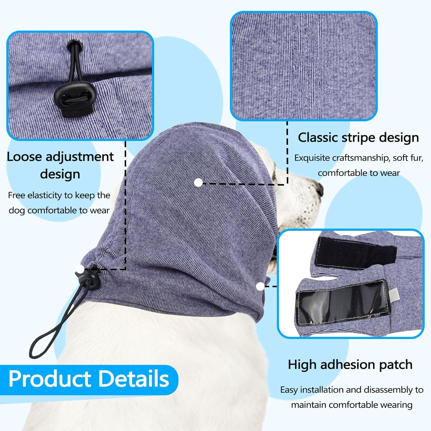Huakaile 2 Pack Dog Ear Muffs Noise Protection, Calming Dog Snood Hoodie with Hook and Loop, Pet Head Wraps Cover for Winter Anxiety Quiet Hematoma Bath Grooming (M, Gray, Purple)
