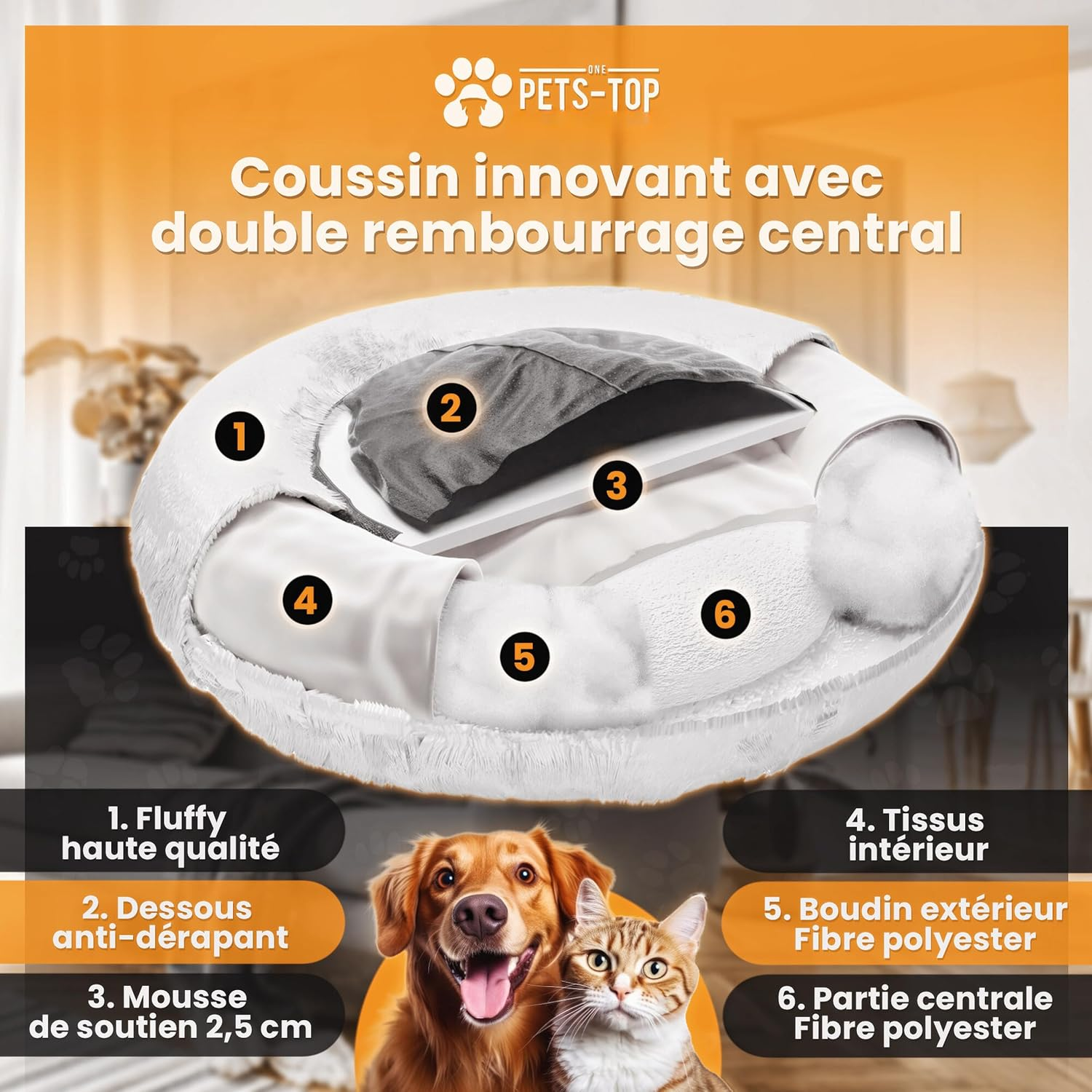 One PETS-TOP&reg; Dog Bed Medium Dogs [With Washable Cover] - Dog Basket, Cat Bed, Sleeping Places & Furniture for Dogs Long Dog Basket, Dog Bed, 80 Cm Diameter, Pearl Grey image number 4