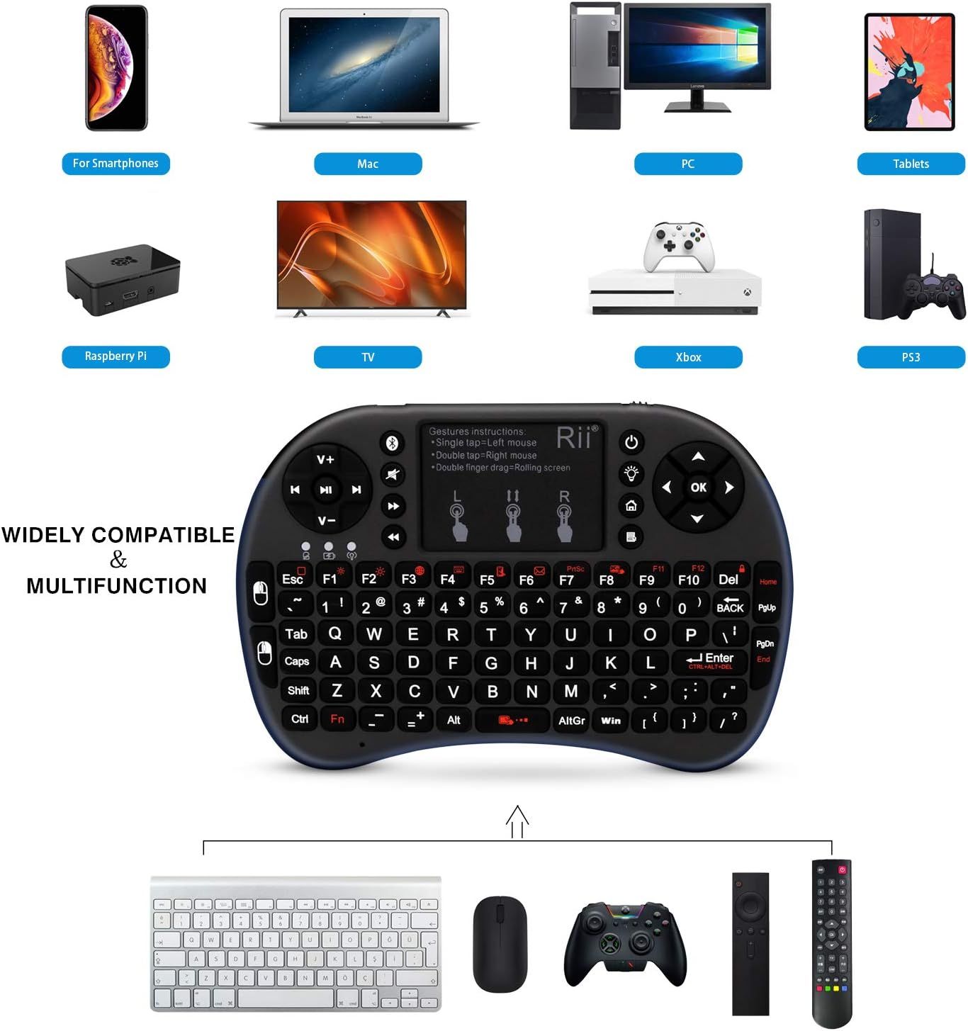 (Upgraded)Rii 2.4Ghz Mini Wireless Keyboard with Touchpad,Qwerty,Led Backlit,Portable Keyboard for Laptop/Pc/Tablets/Windows/Mac/Tv/Xbox/Ps3/Raspberry Pi .(I8+ Black) image number 2