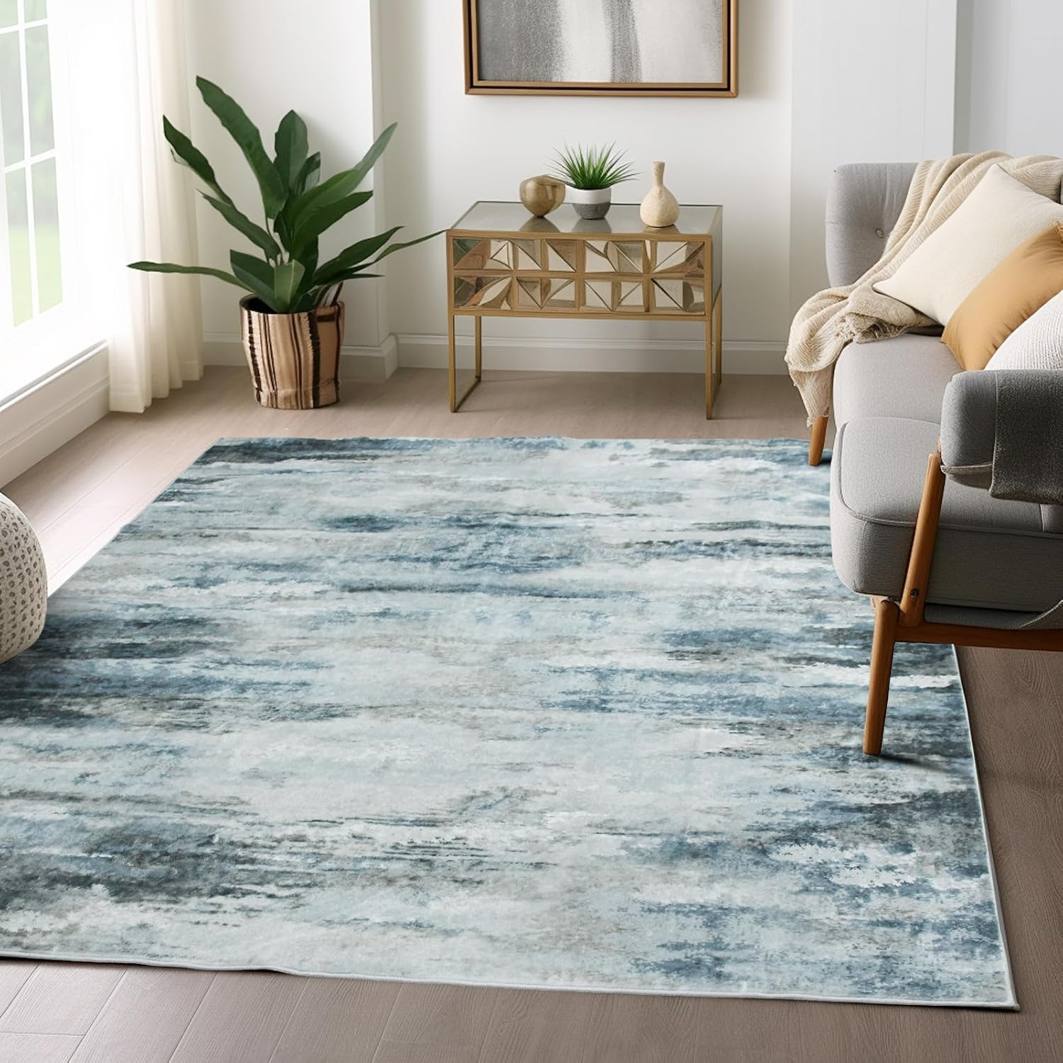 Bouzaak Area Rugs for Living Room Bedroom,Modern Floor Rugs Non-Slip Machine Washable Large Rugs Abstract Design Foldable Carpet for Home Decor (160 X 200Cm) image number 6