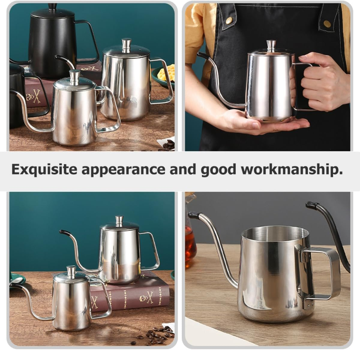 GRADENEVE Stainless Steel Gooseneck Coffee Kettle with Lid Precise Long Spout Pour-Over Pot for Office Brewing High Temperature Resistant Tea and Coffee Pot image number 1